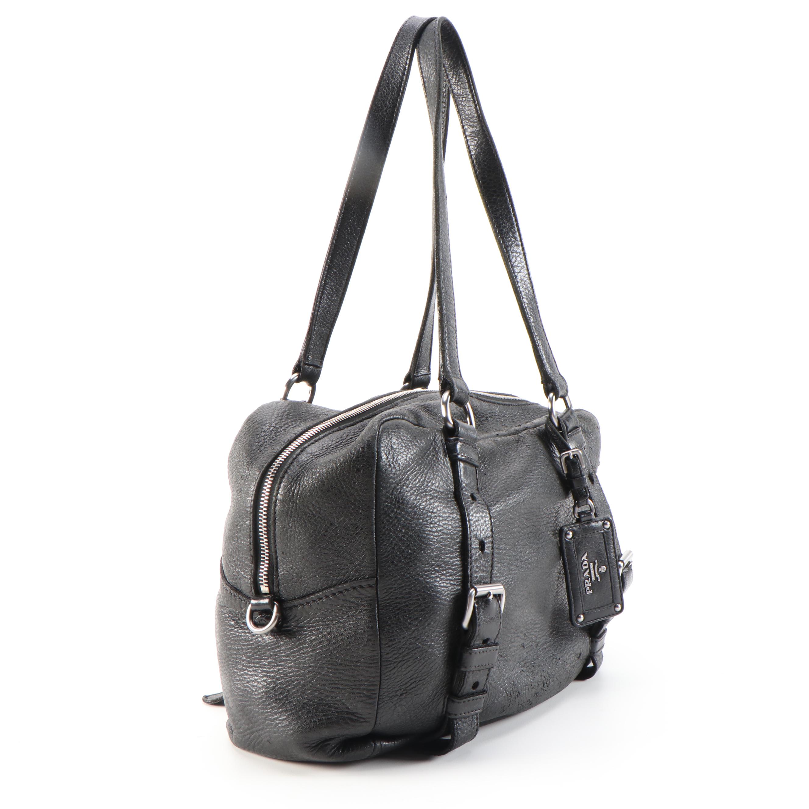 Prada Bauletto Satchel in Black Cervo Leather