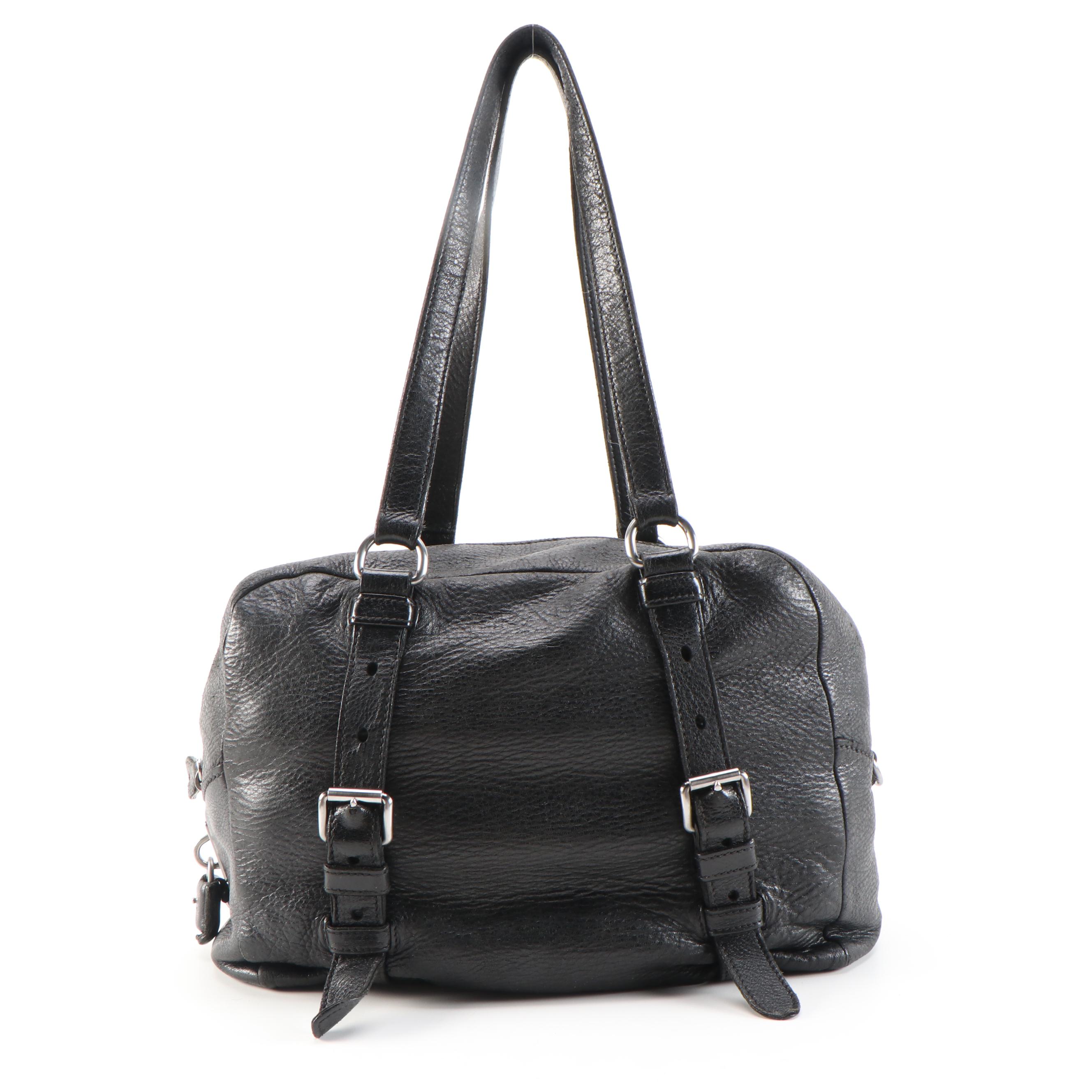Prada Bauletto Satchel in Black Cervo Leather