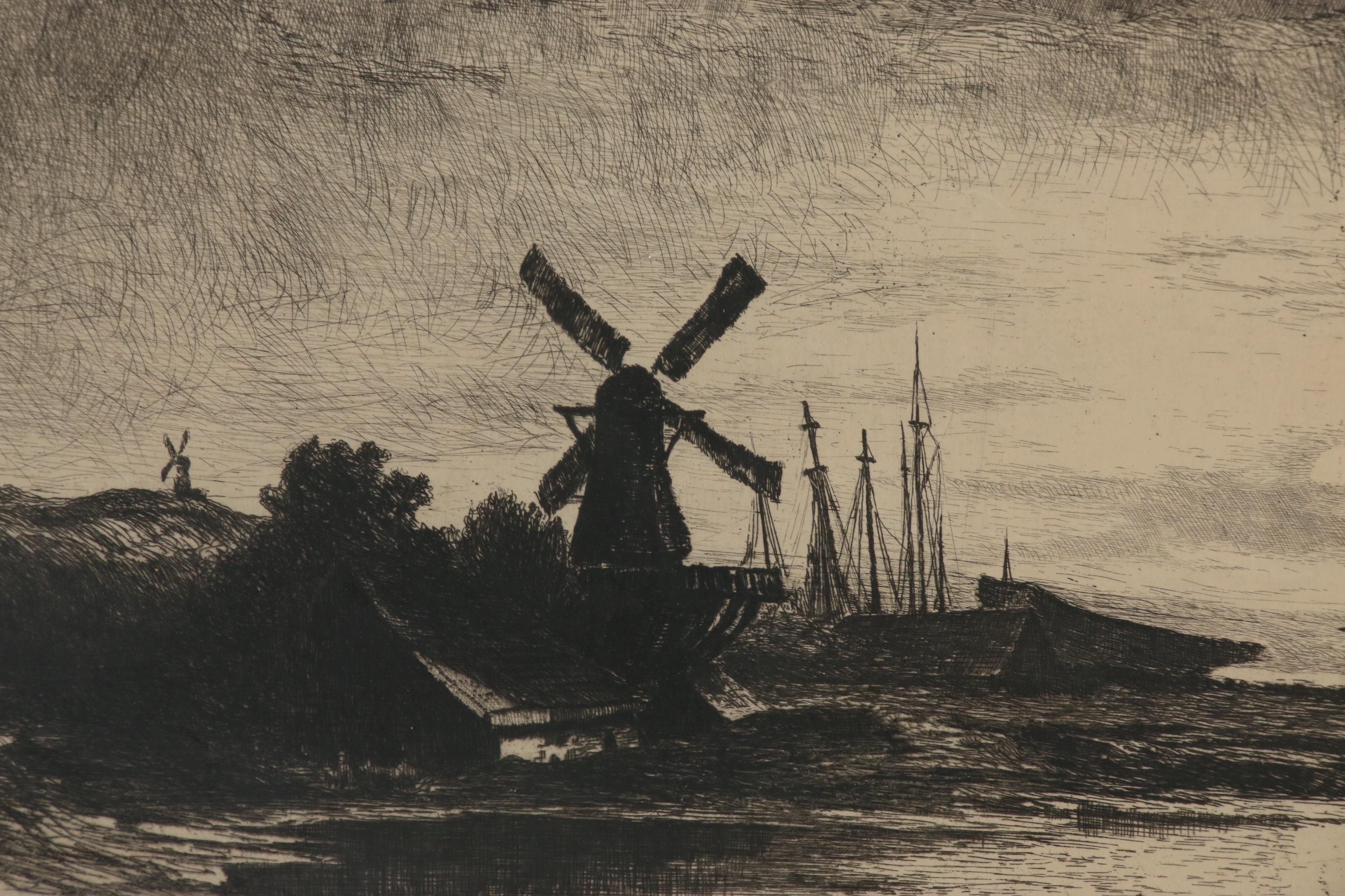 Lewis Henry Meakin Dutch Landscape Etching After Eduard Schleich, 1884