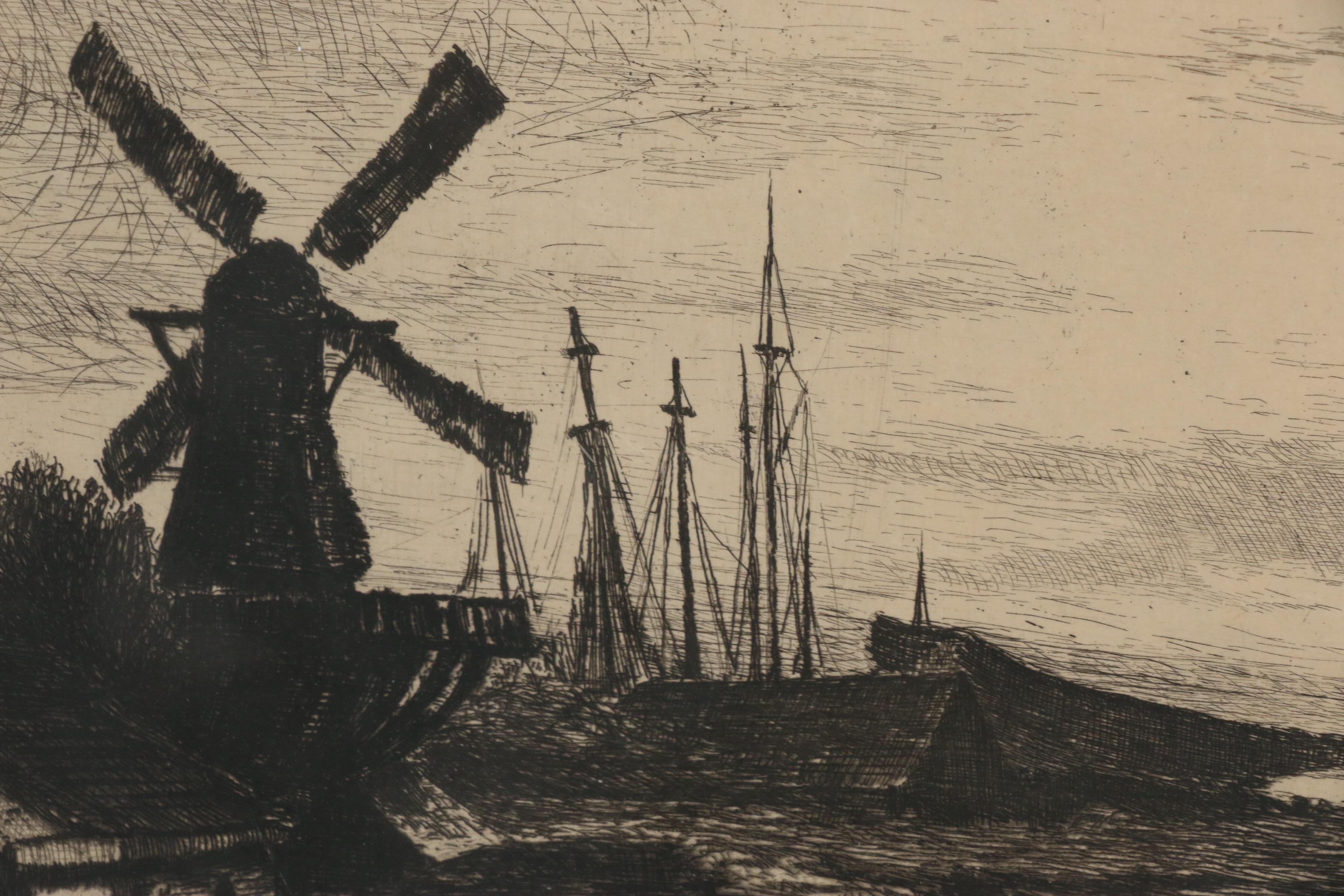 Lewis Henry Meakin Dutch Landscape Etching After Eduard Schleich, 1884