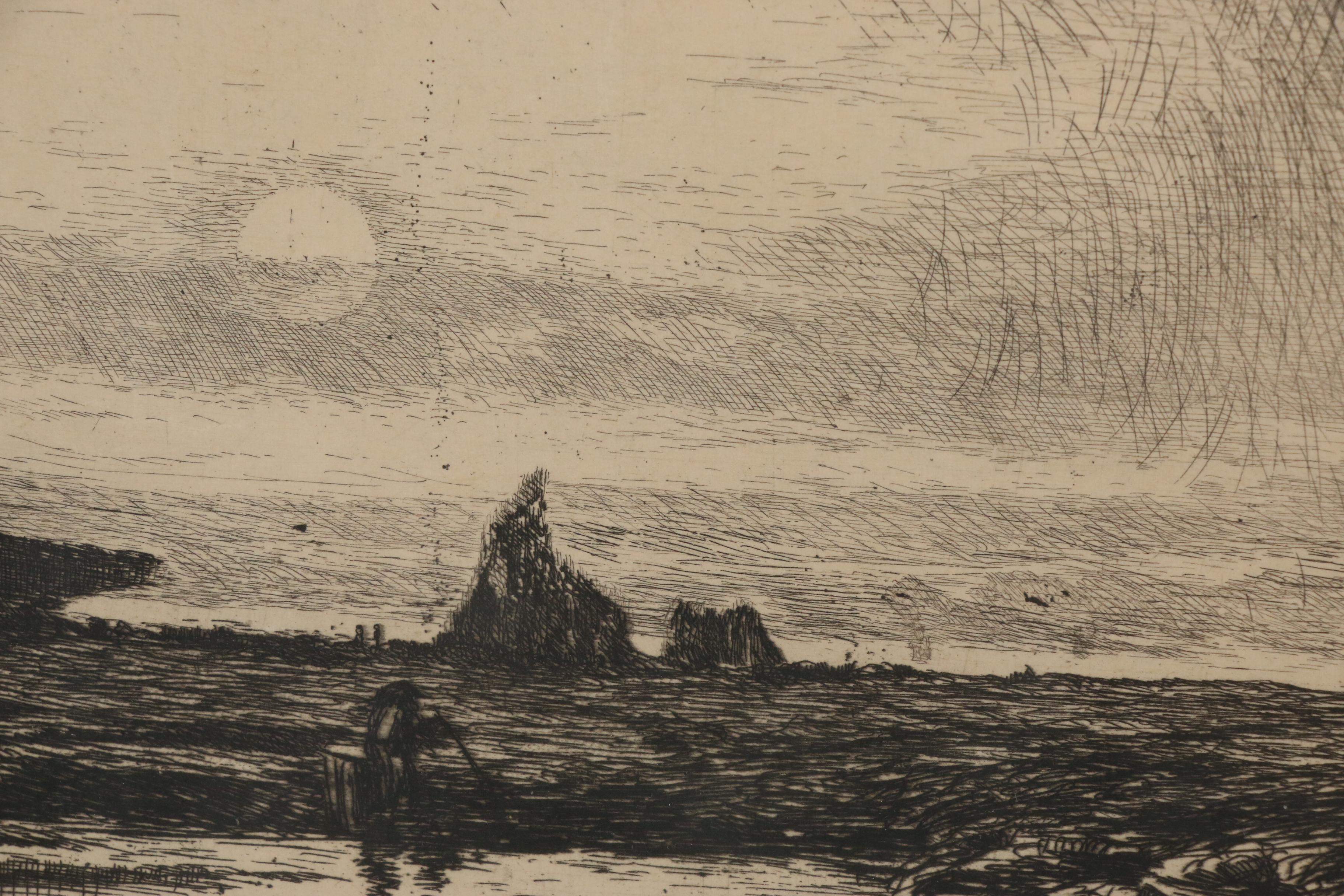 Lewis Henry Meakin Dutch Landscape Etching After Eduard Schleich, 1884