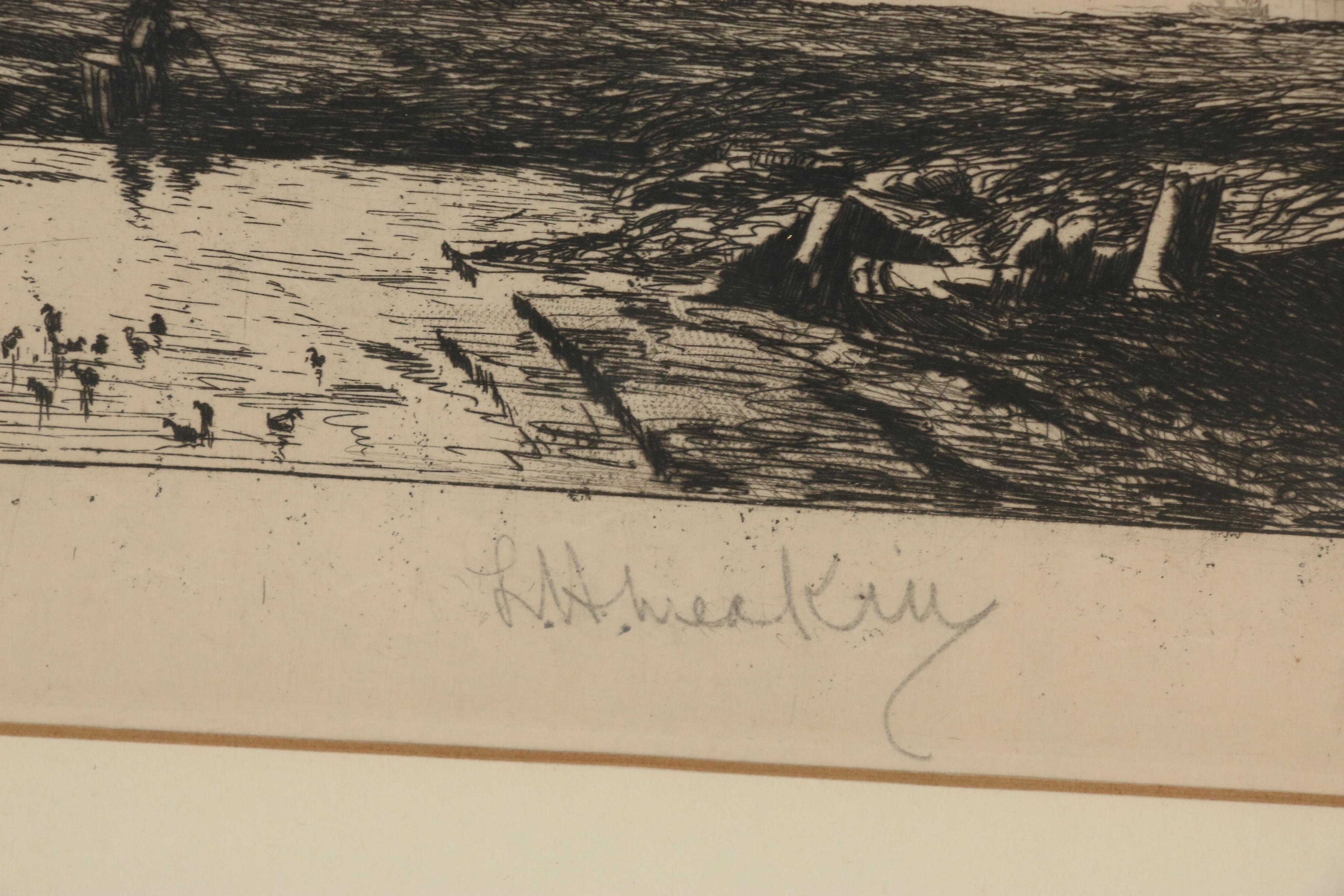 Lewis Henry Meakin Dutch Landscape Etching After Eduard Schleich, 1884