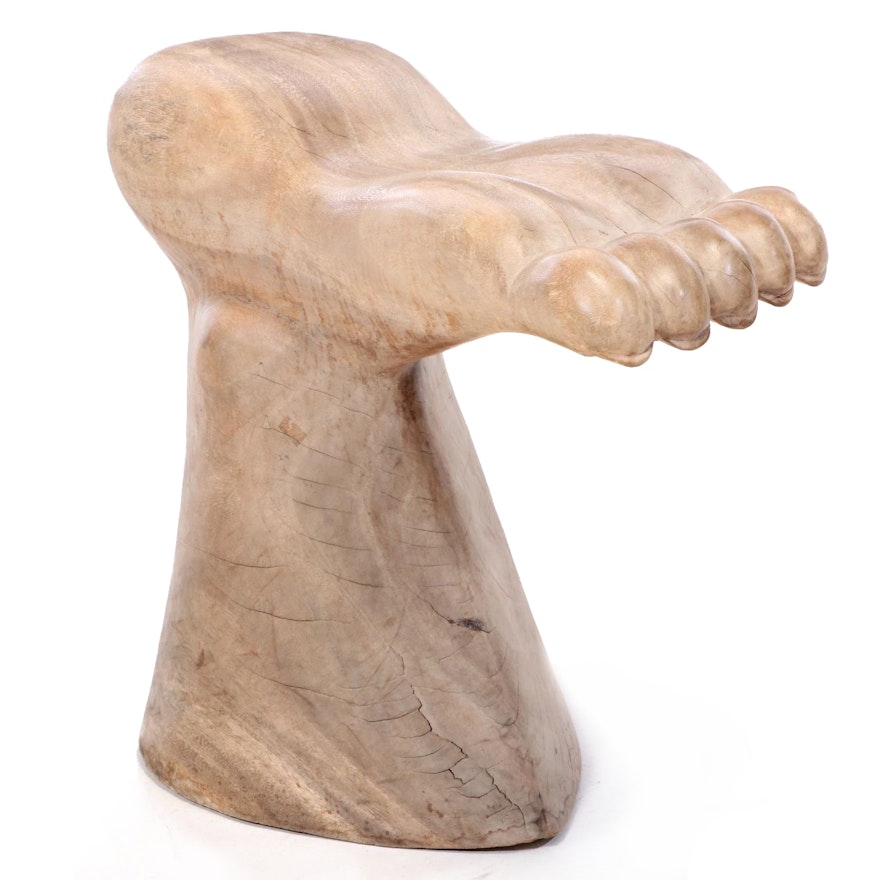 Contemporary Carved Hardwood "Foot" Stool