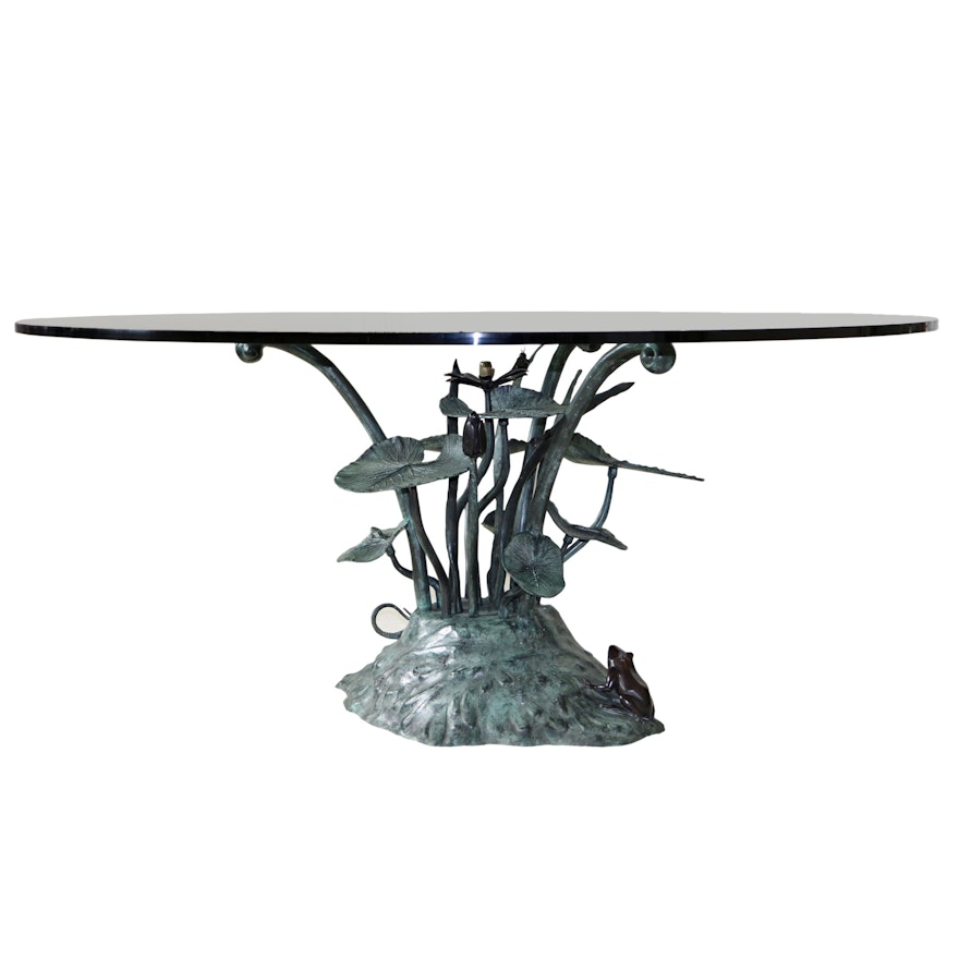 Maitland-Smith Figural Bronzed Metal and Glass Dining Table