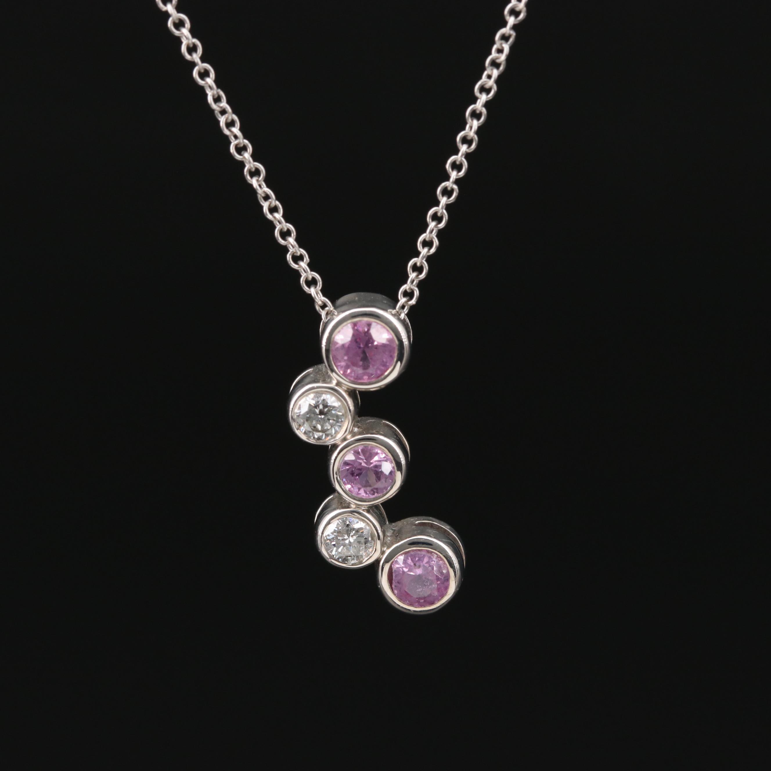 14K White Gold Sapphire and Diamond Bubble Pendant Necklace