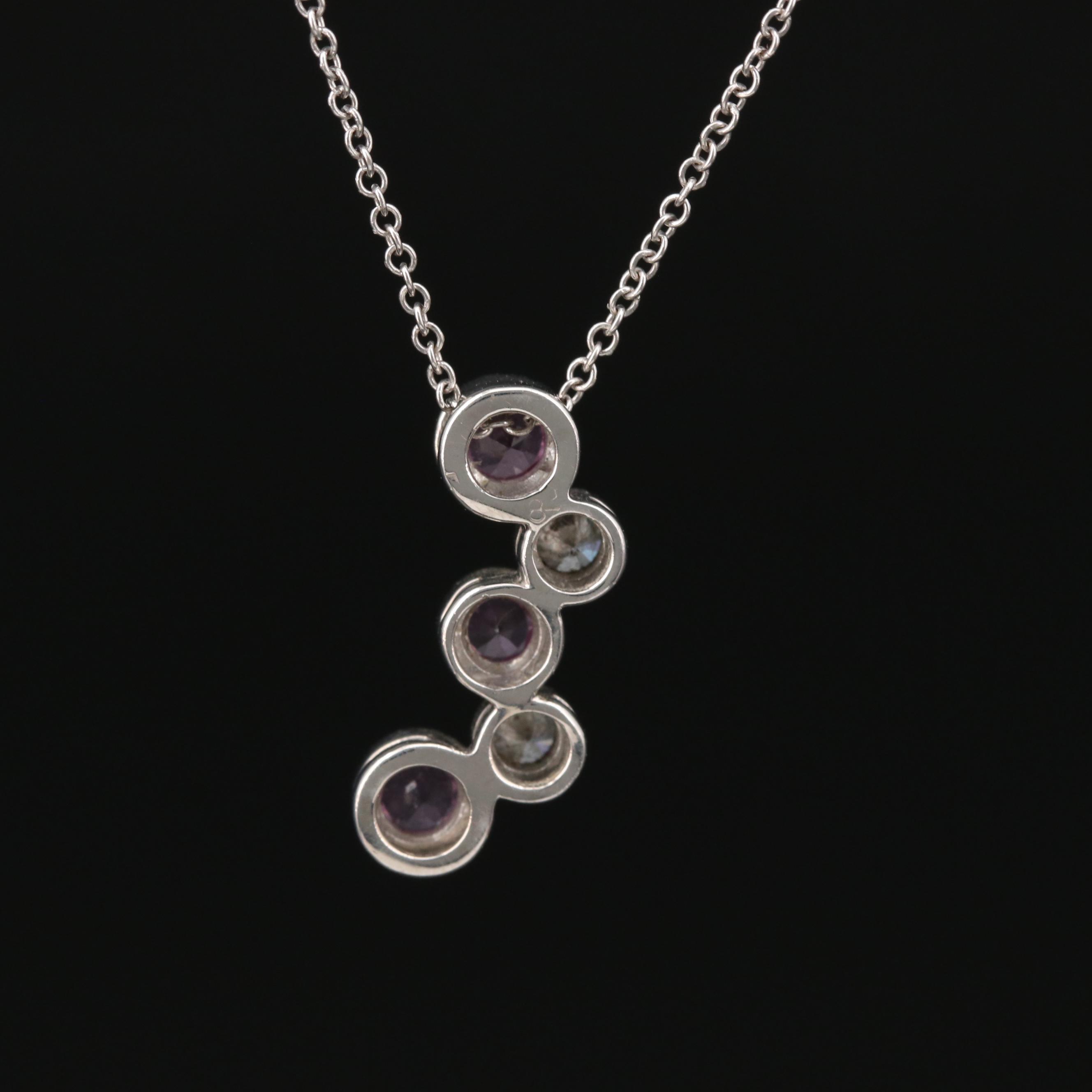 14K White Gold Sapphire and Diamond Bubble Pendant Necklace