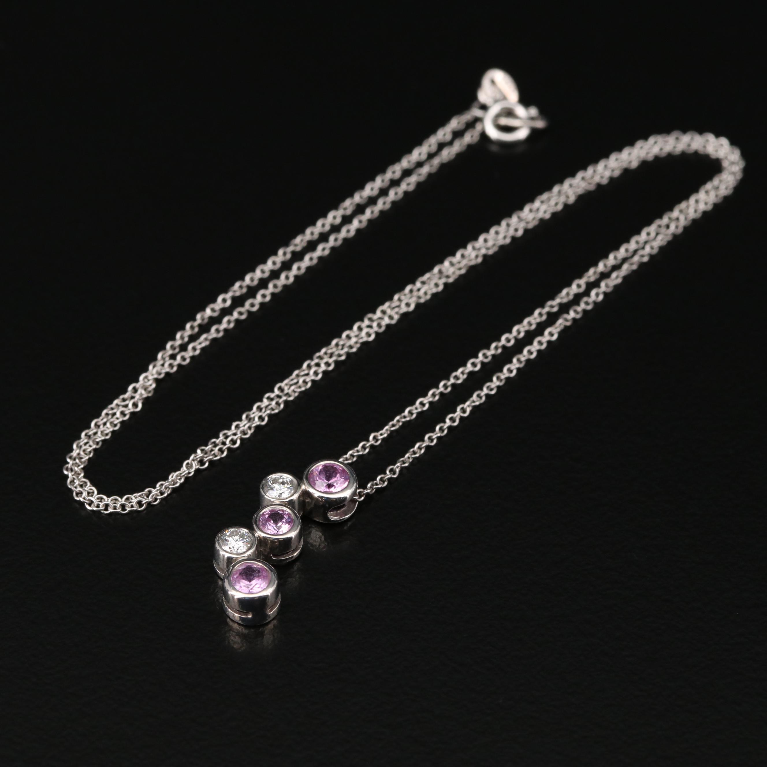 14K White Gold Sapphire and Diamond Bubble Pendant Necklace