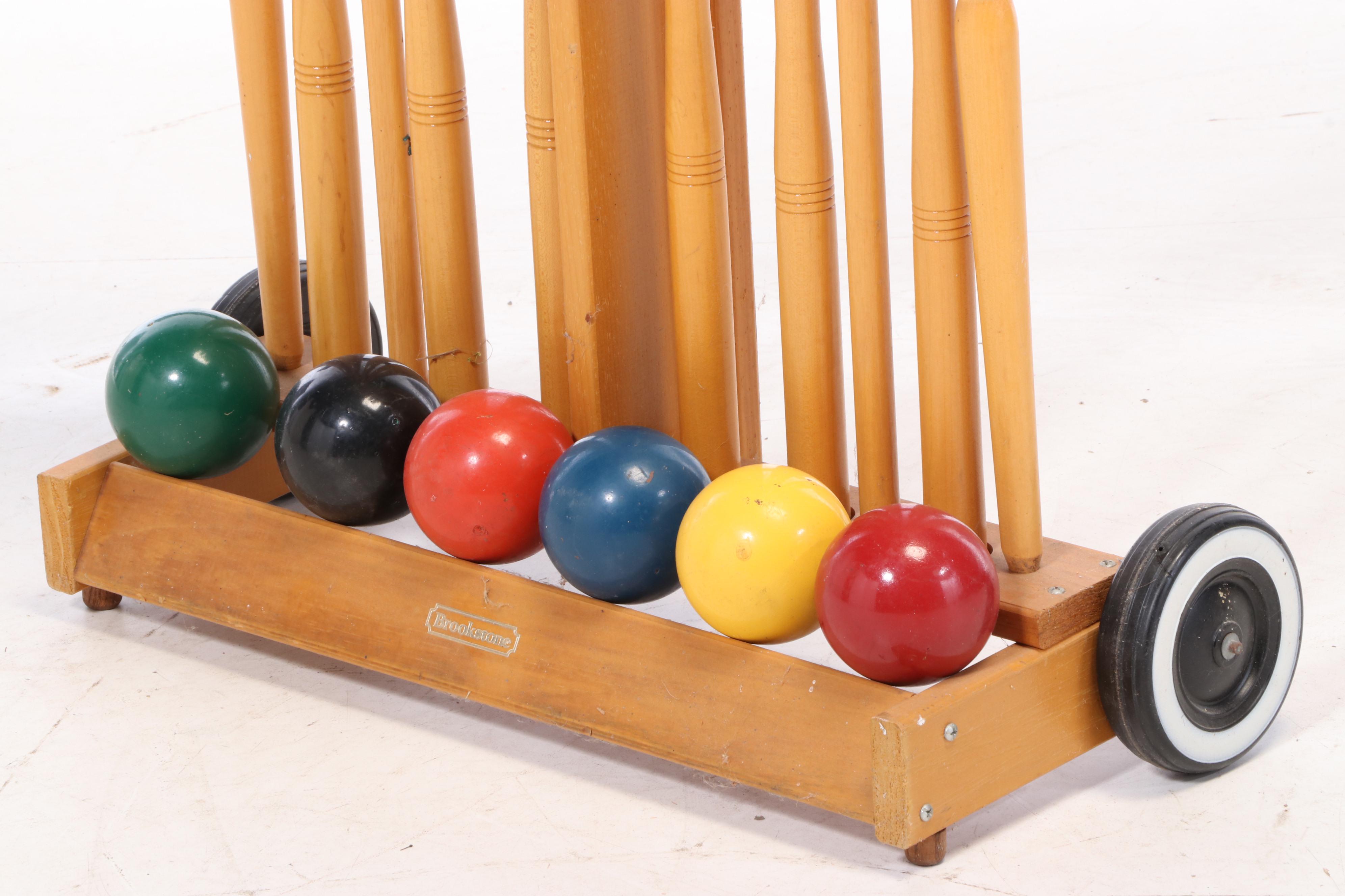 Brookstone Croquet Set with Mallets, Balls and Wheeled Stand