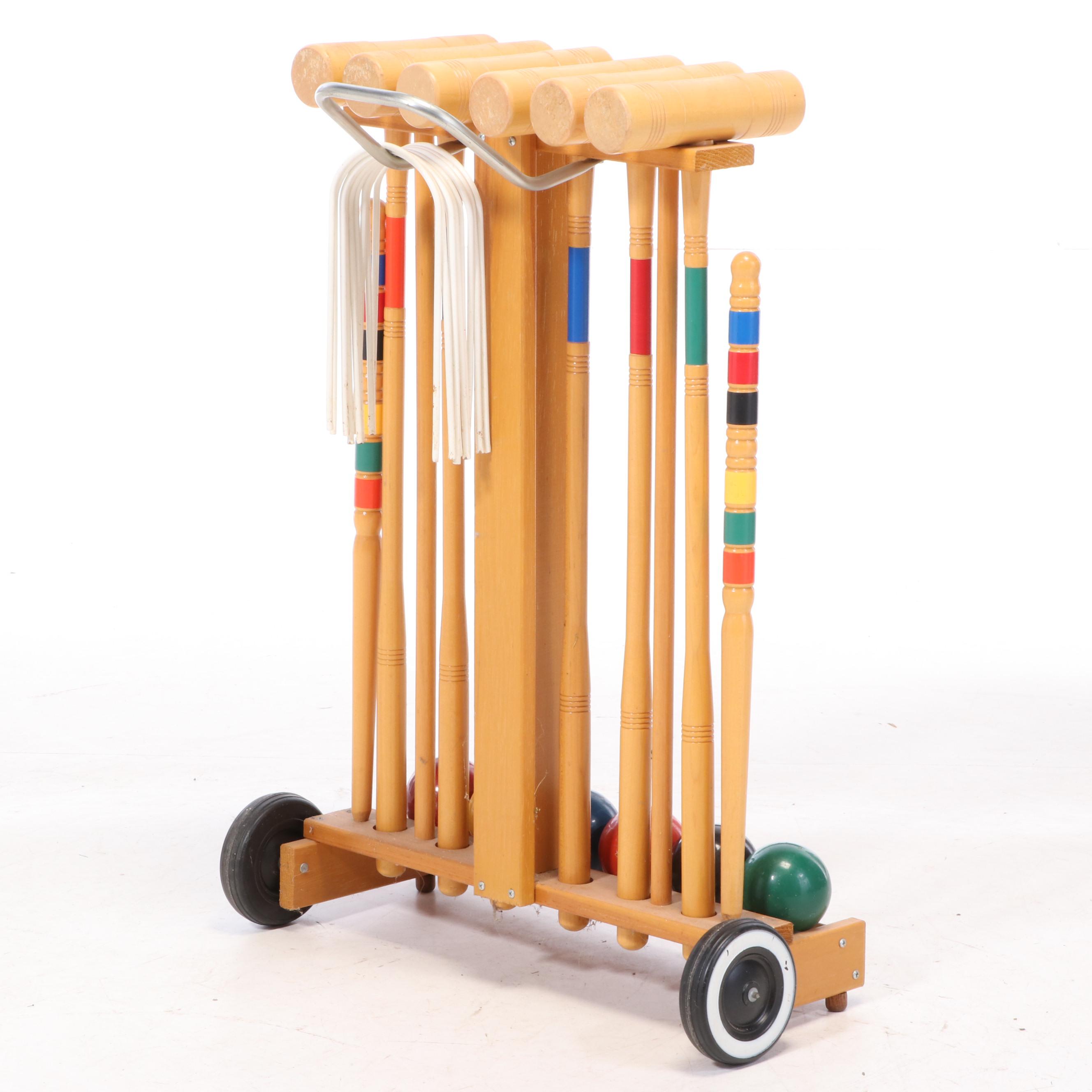 Brookstone Croquet Set with Mallets, Balls and Wheeled Stand
