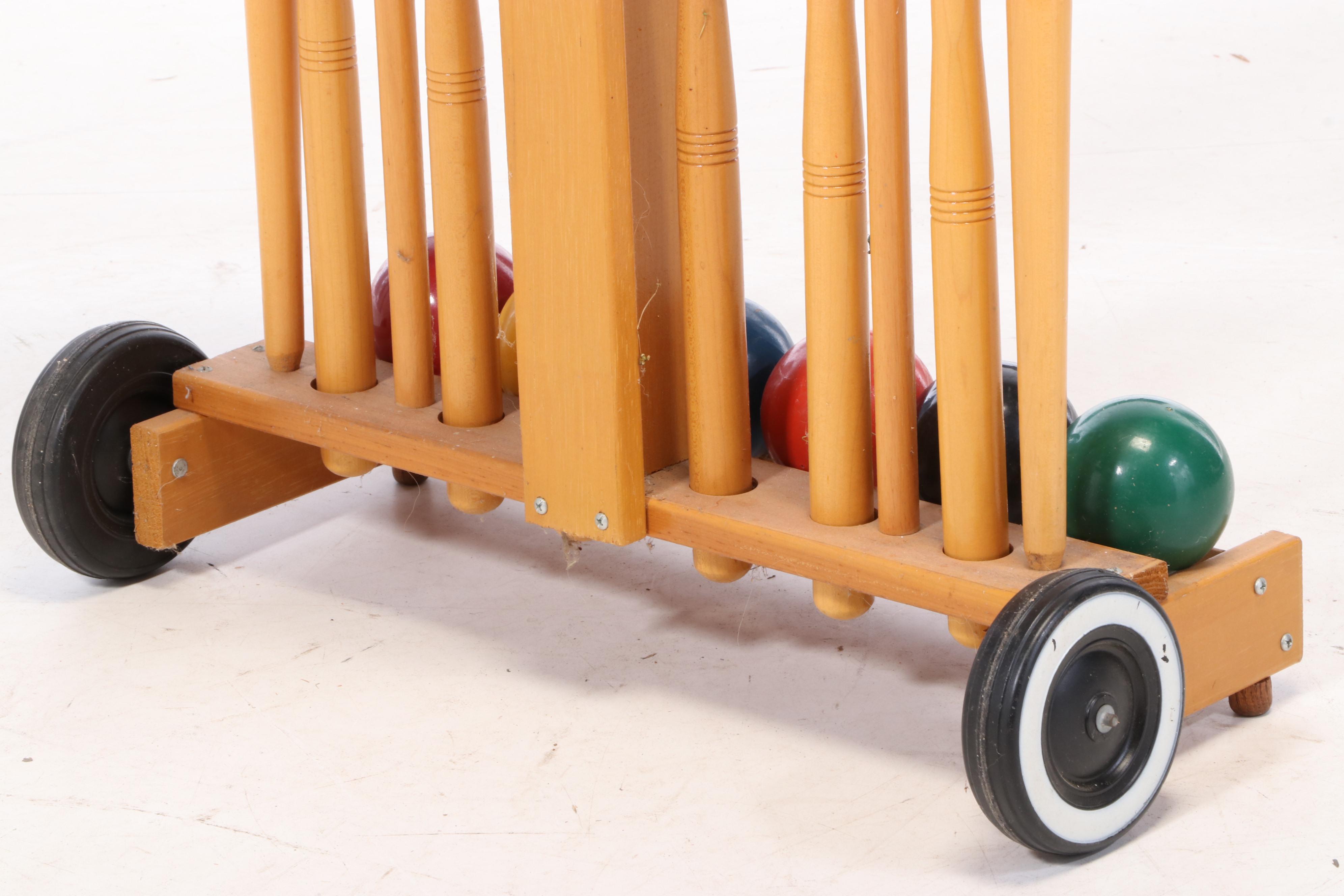 Brookstone Croquet Set with Mallets, Balls and Wheeled Stand