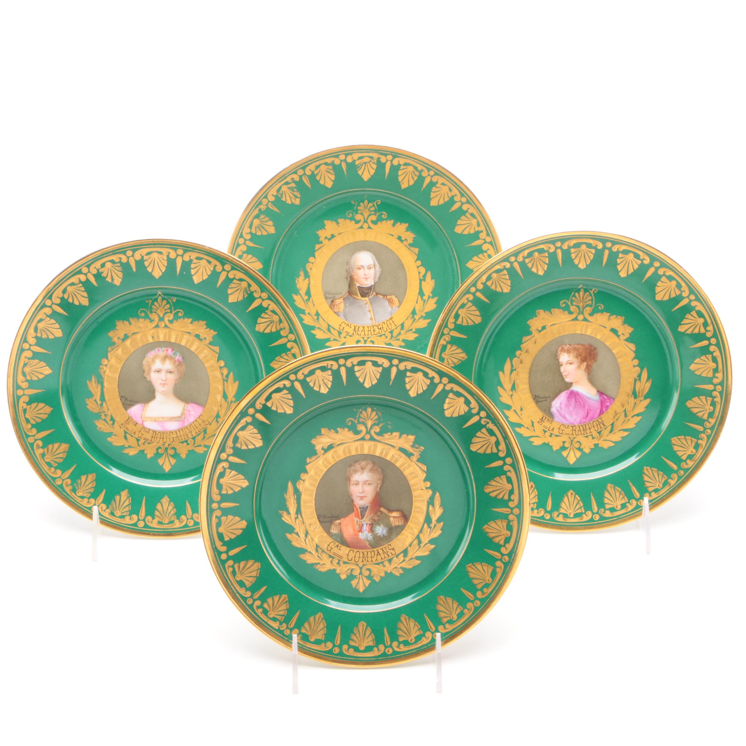 Sèvres Napoleonic Hand-Painted Portrait Plates Painted by D' Humbert, 1804-1809