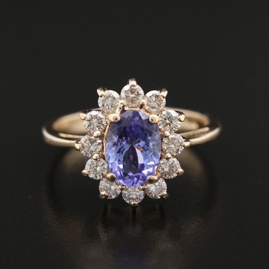 14K Yellow Gold Tanzanite and 0.60 CTW Diamond Ring