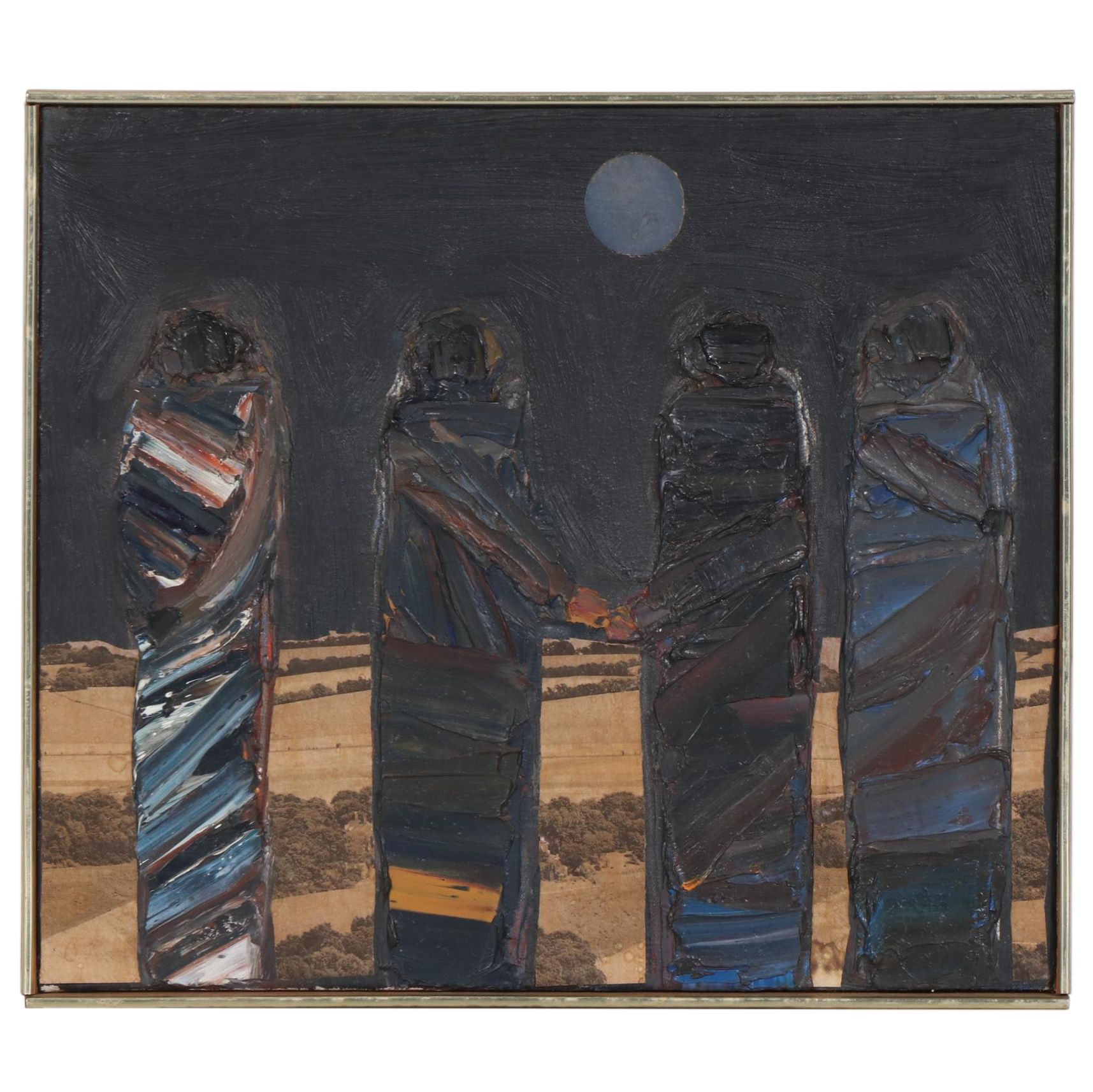 Trudy Fischer Mixed Media Painting "Meeting in the Country", 1964