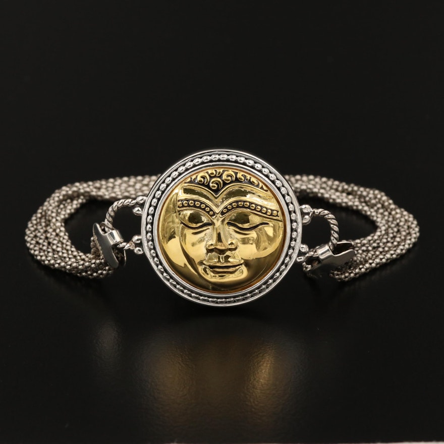 Sterling Buddha Visage Medallion Multi-Strand Beaded Bracelet