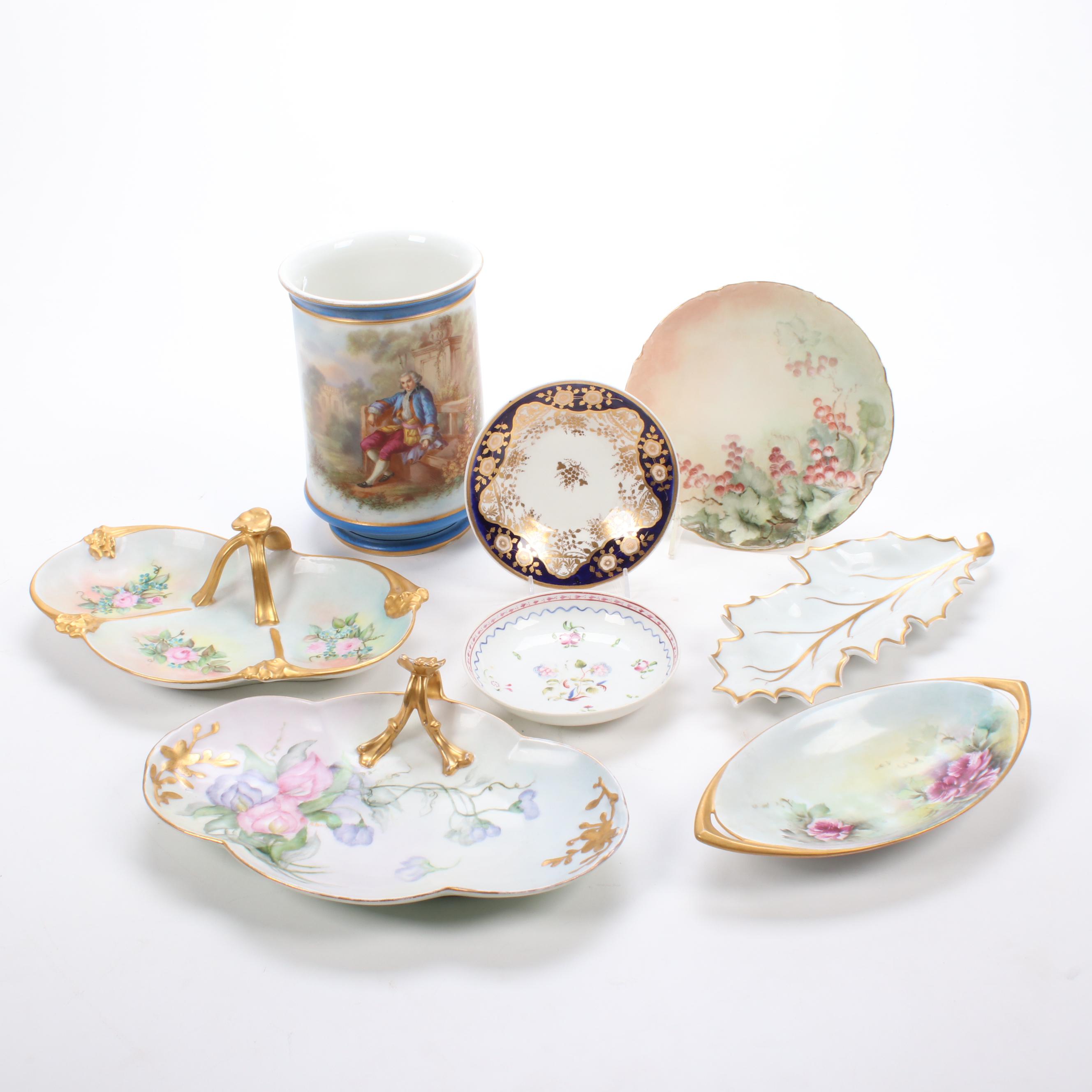 European Hand-Painted Porcelain Table Accessories, Antique