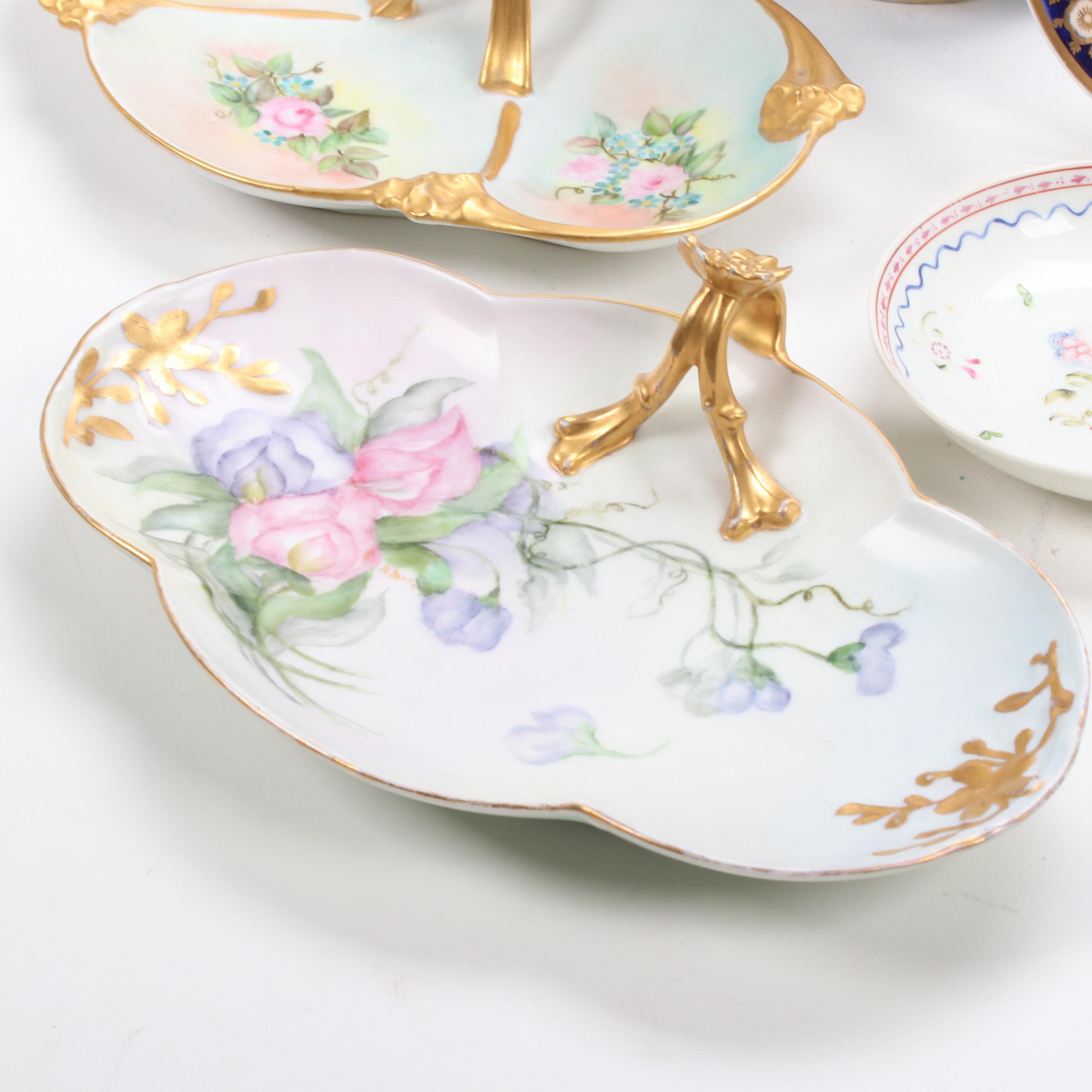 European Hand-Painted Porcelain Table Accessories, Antique