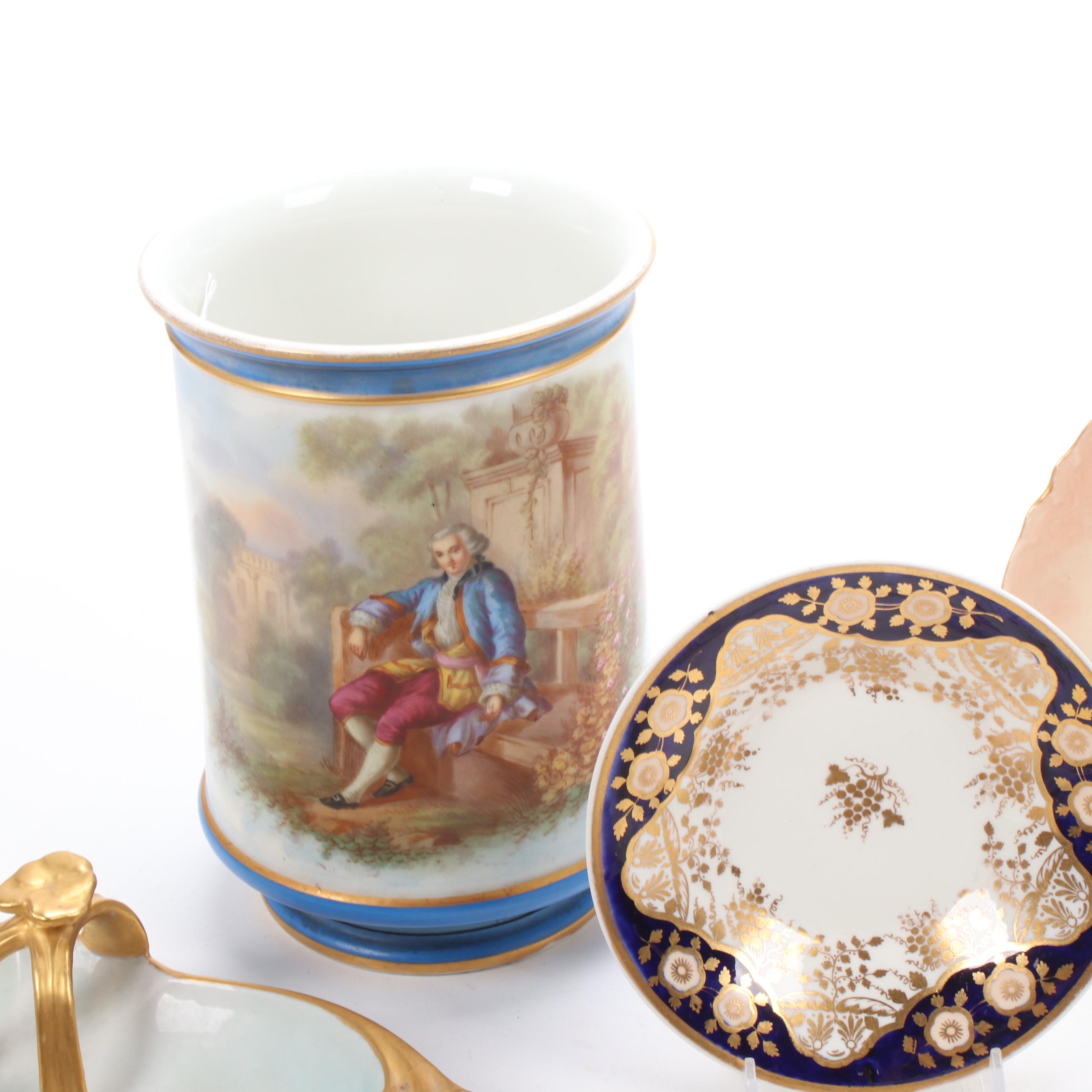European Hand-Painted Porcelain Table Accessories, Antique
