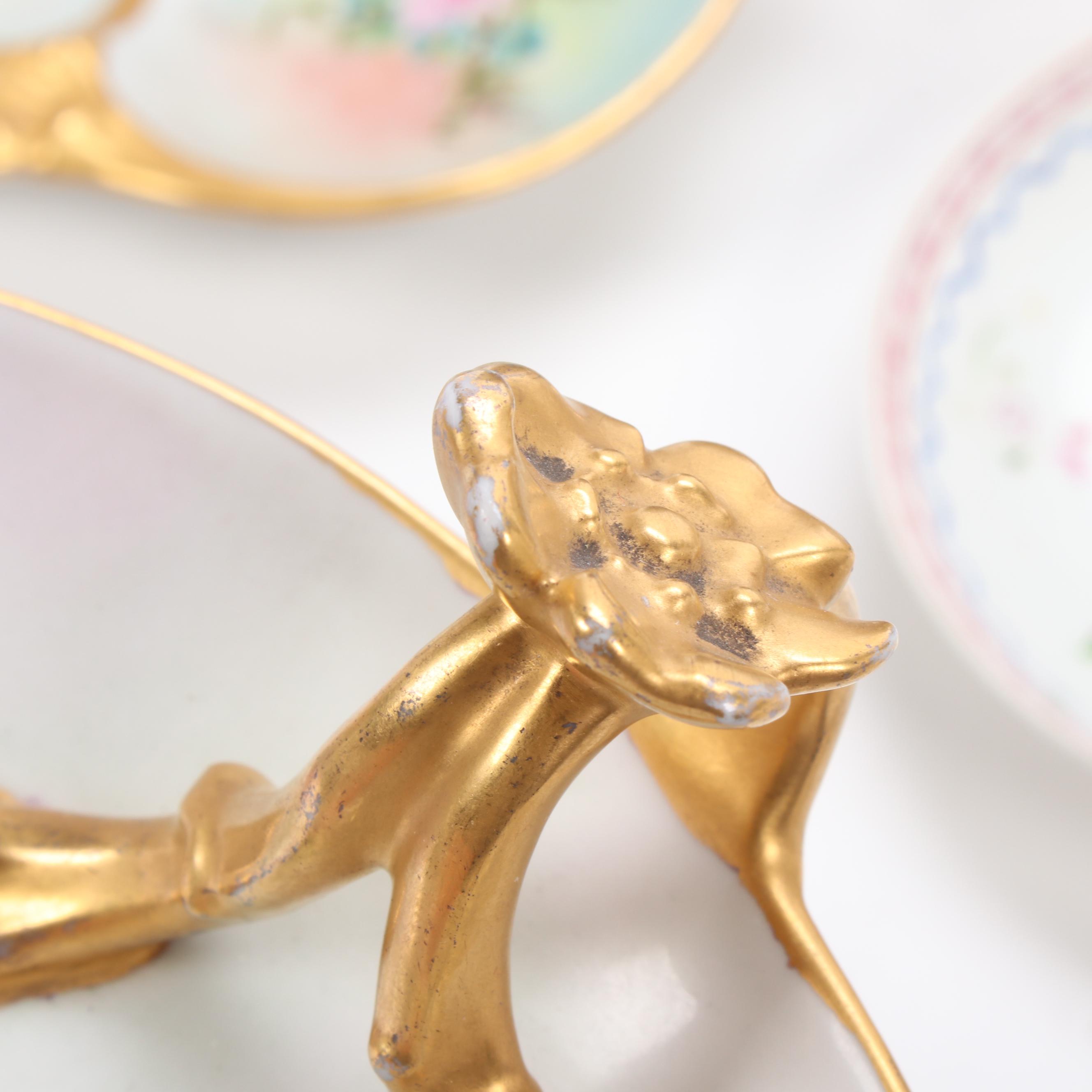 European Hand-Painted Porcelain Table Accessories, Antique