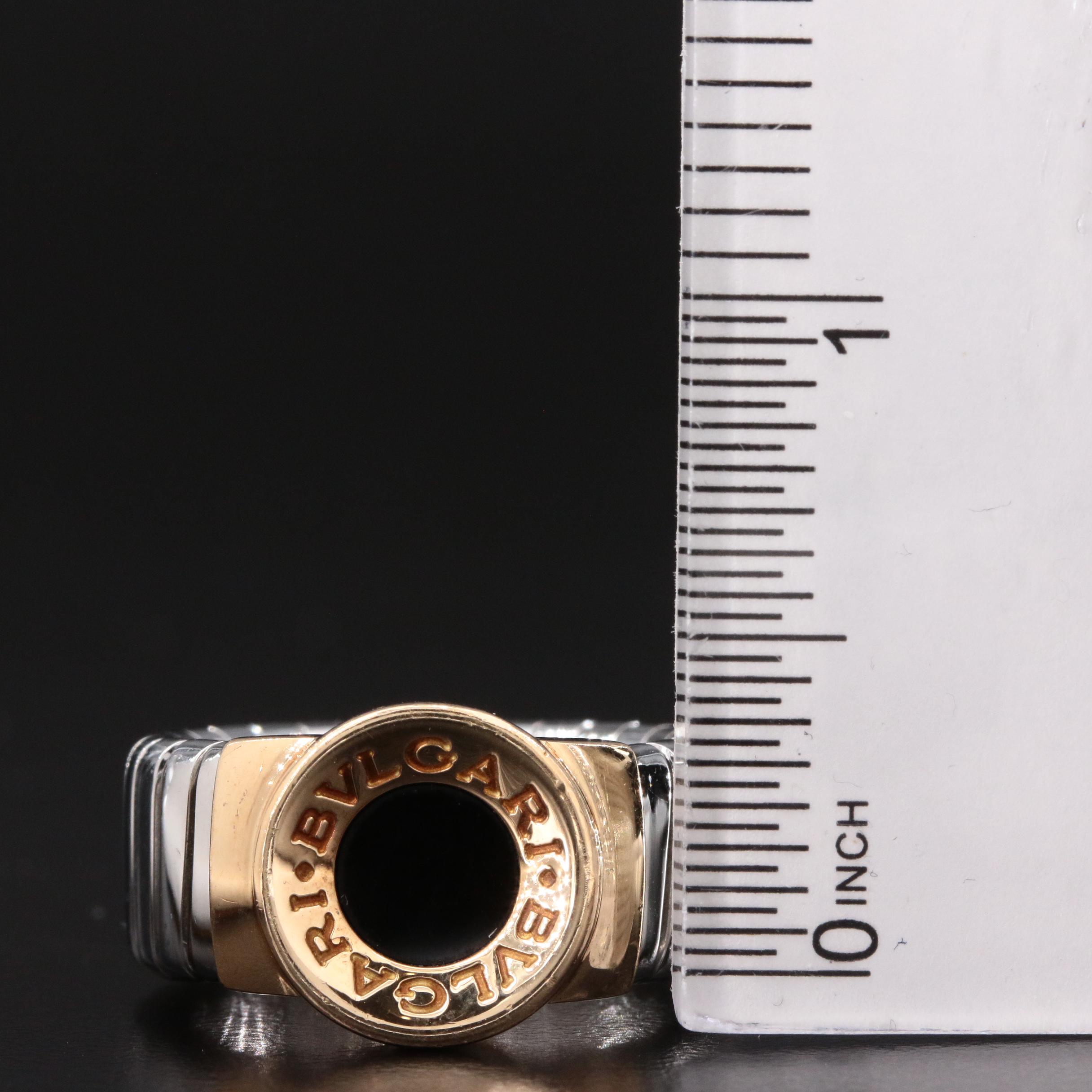 Bvlgari "Tubogas" 18K Gold and Stainless Steel Black Onyx Ring