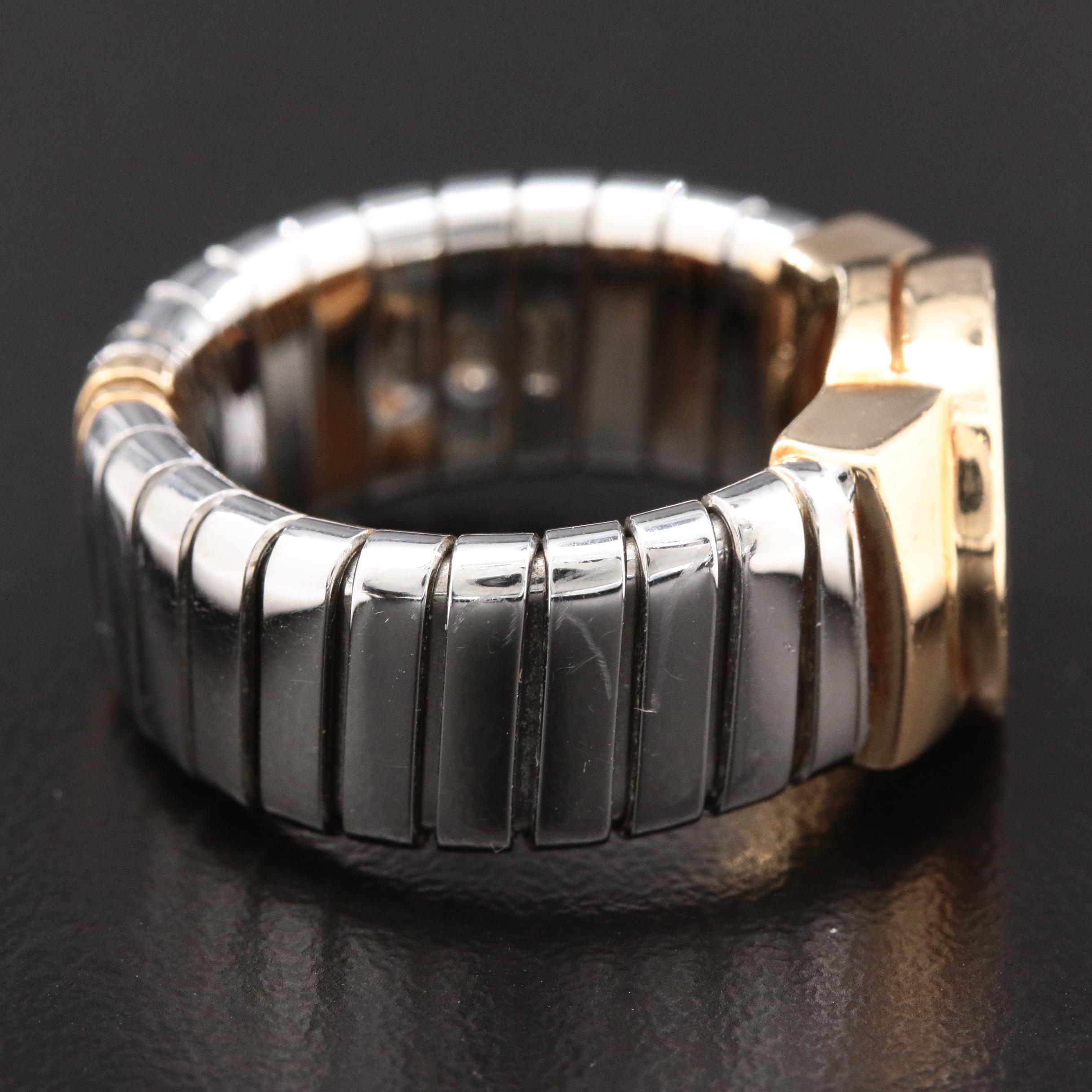 Bvlgari "Tubogas" 18K Gold and Stainless Steel Black Onyx Ring