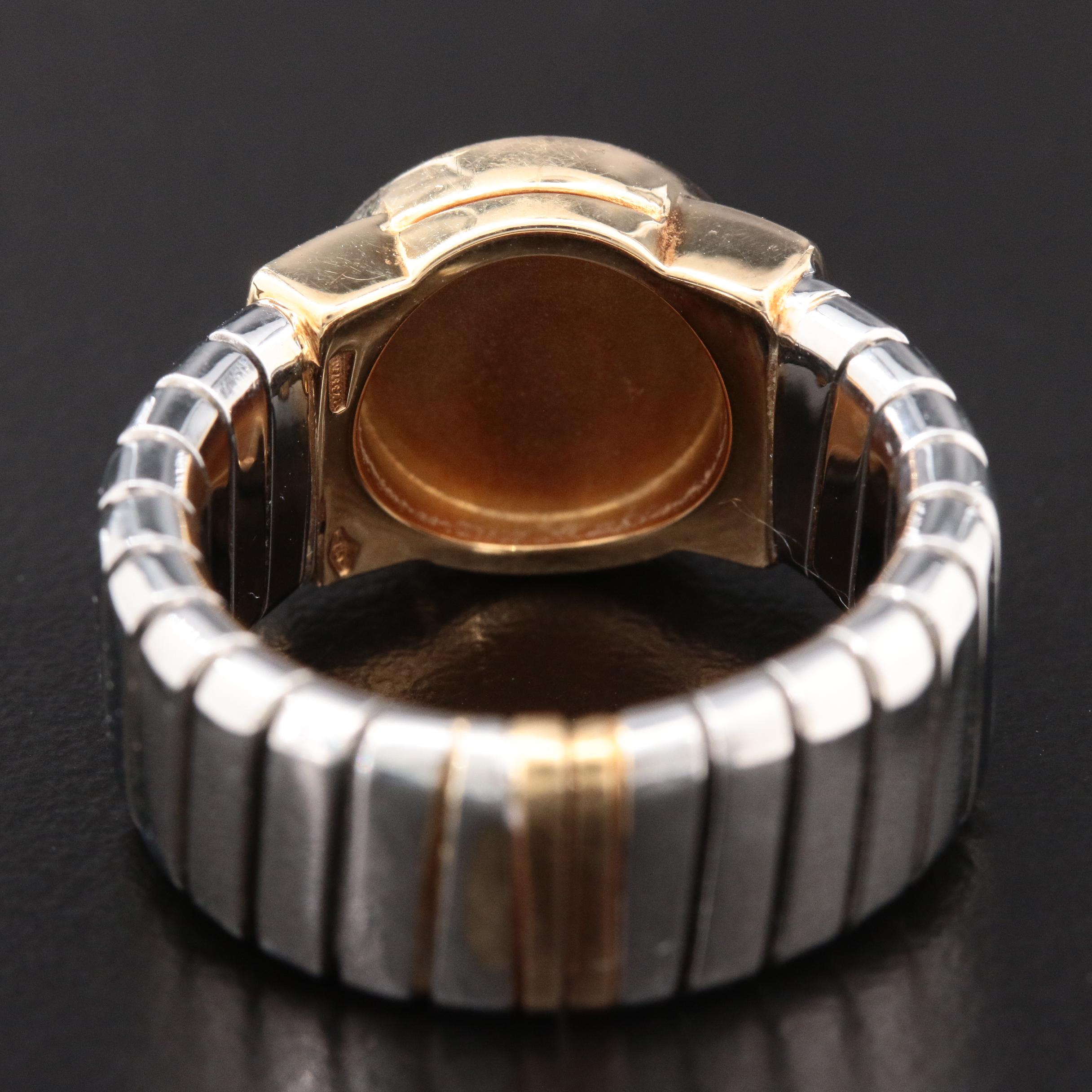 Bvlgari "Tubogas" 18K Gold and Stainless Steel Black Onyx Ring