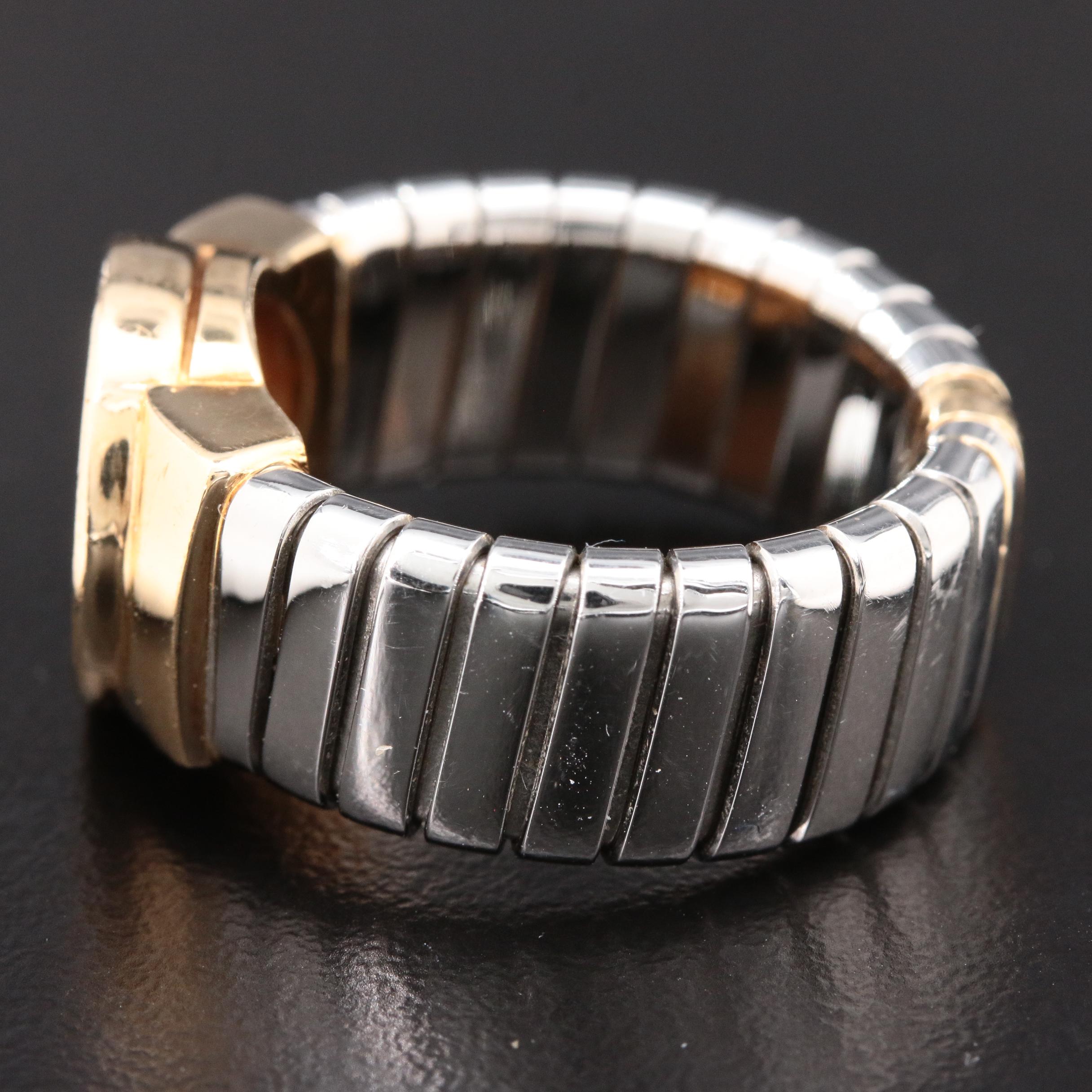 Bvlgari "Tubogas" 18K Gold and Stainless Steel Black Onyx Ring