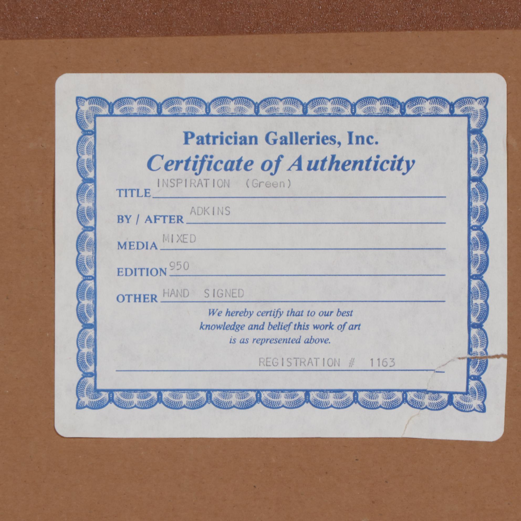 Roberta Adkins Embossed Lithograph "Inspiration"