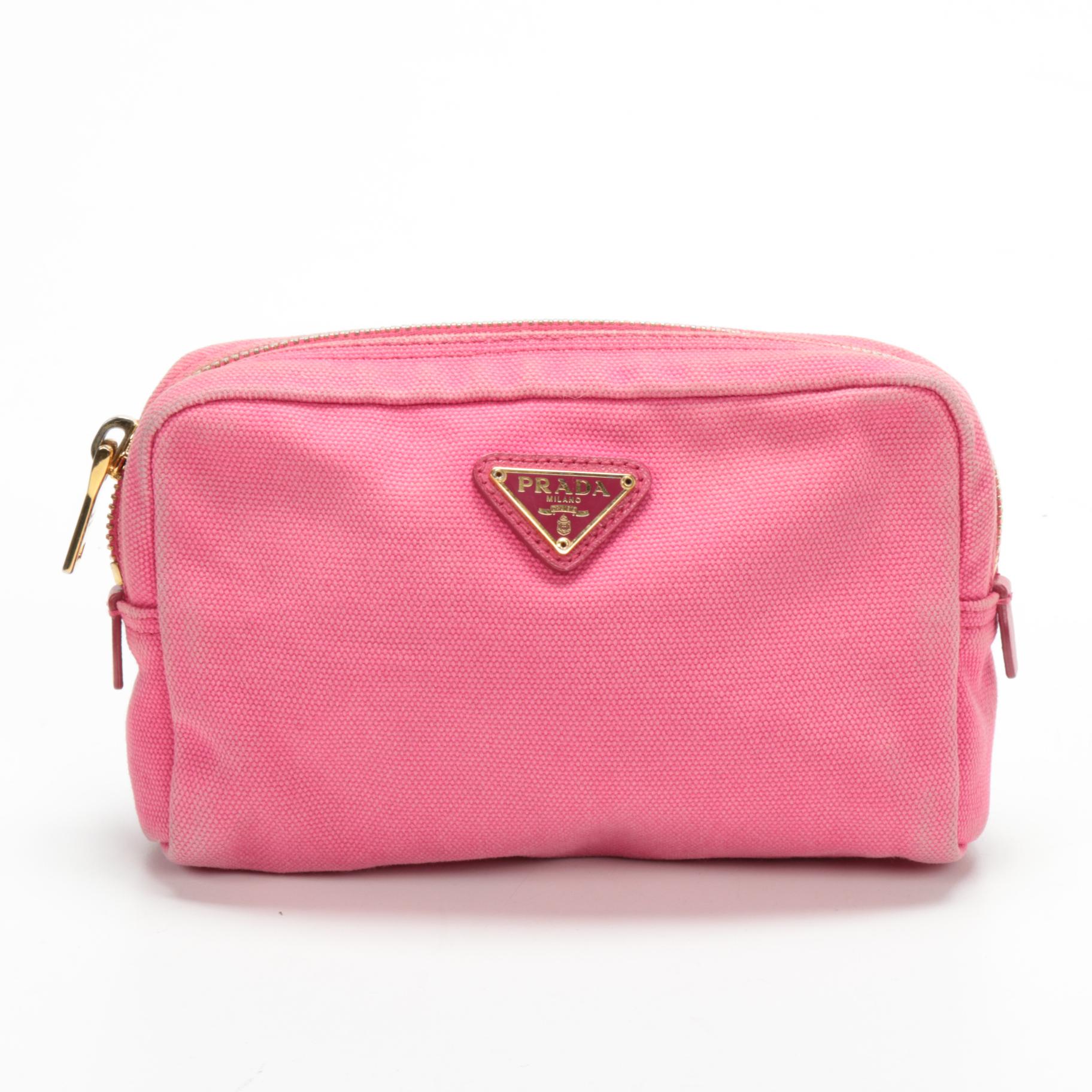 Prada Accessory Zip Pouch in Pink Canvas