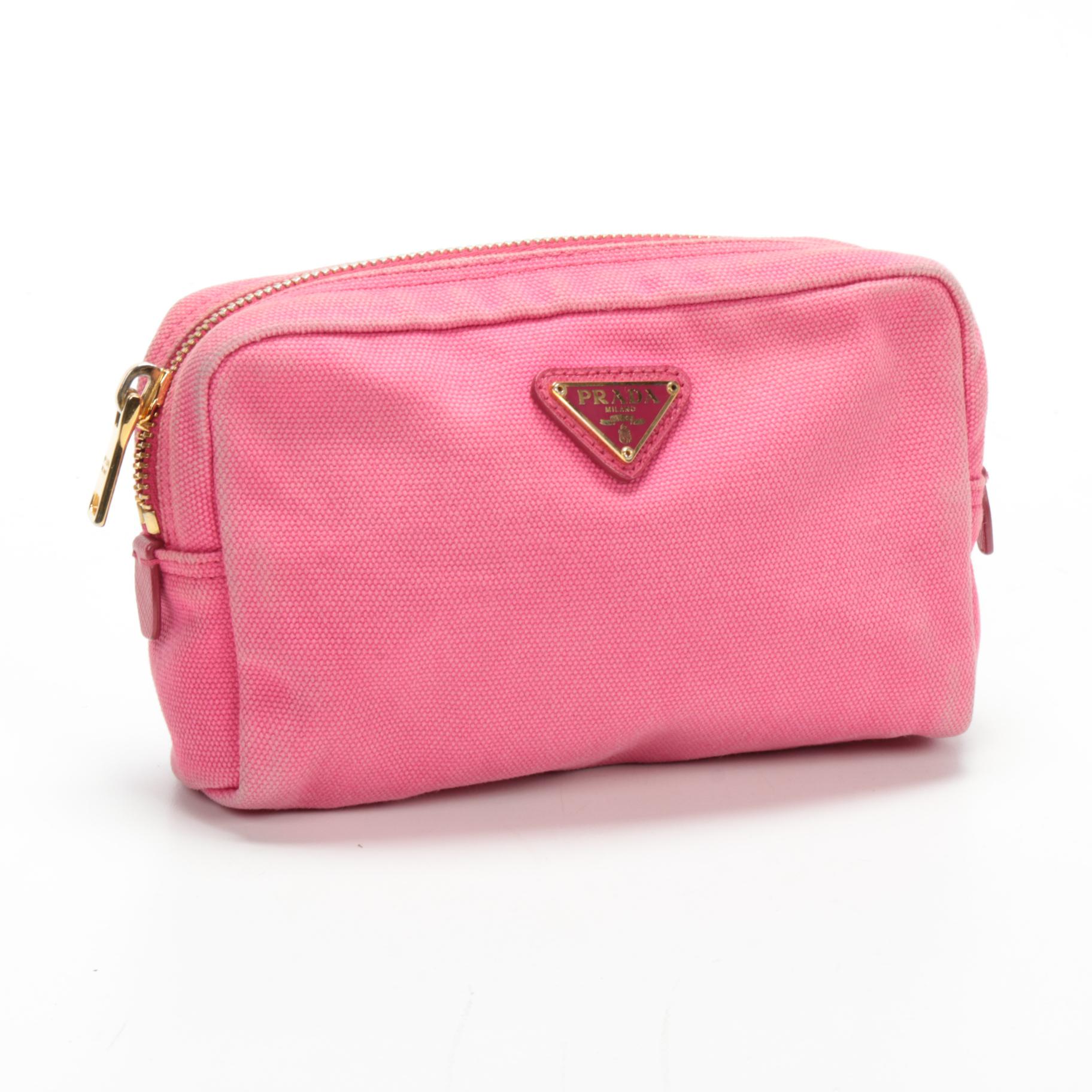 Prada Accessory Zip Pouch in Pink Canvas