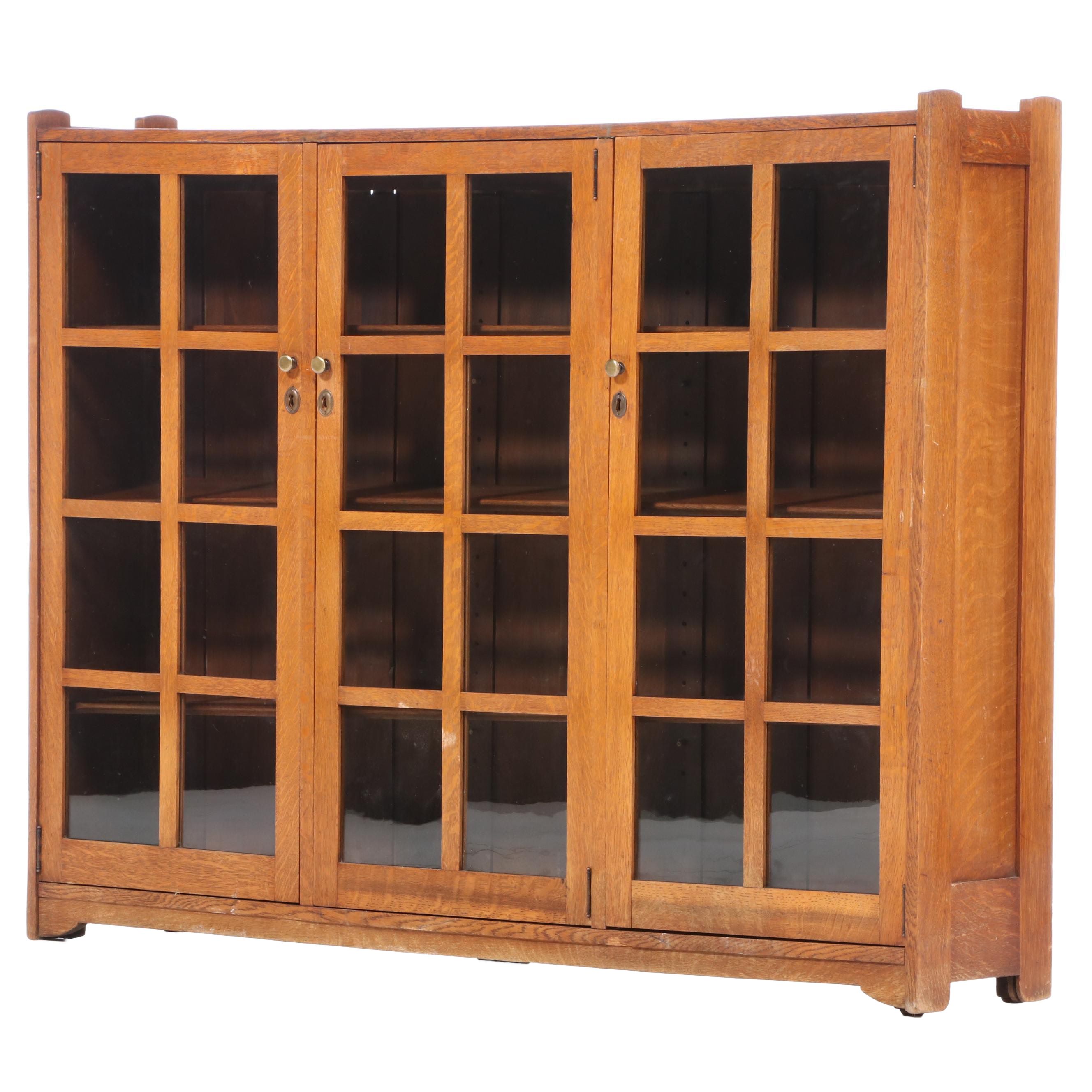 Stickley Bros Arts and Crafts Oak Triple-Door Bookcase, Early 20th Century