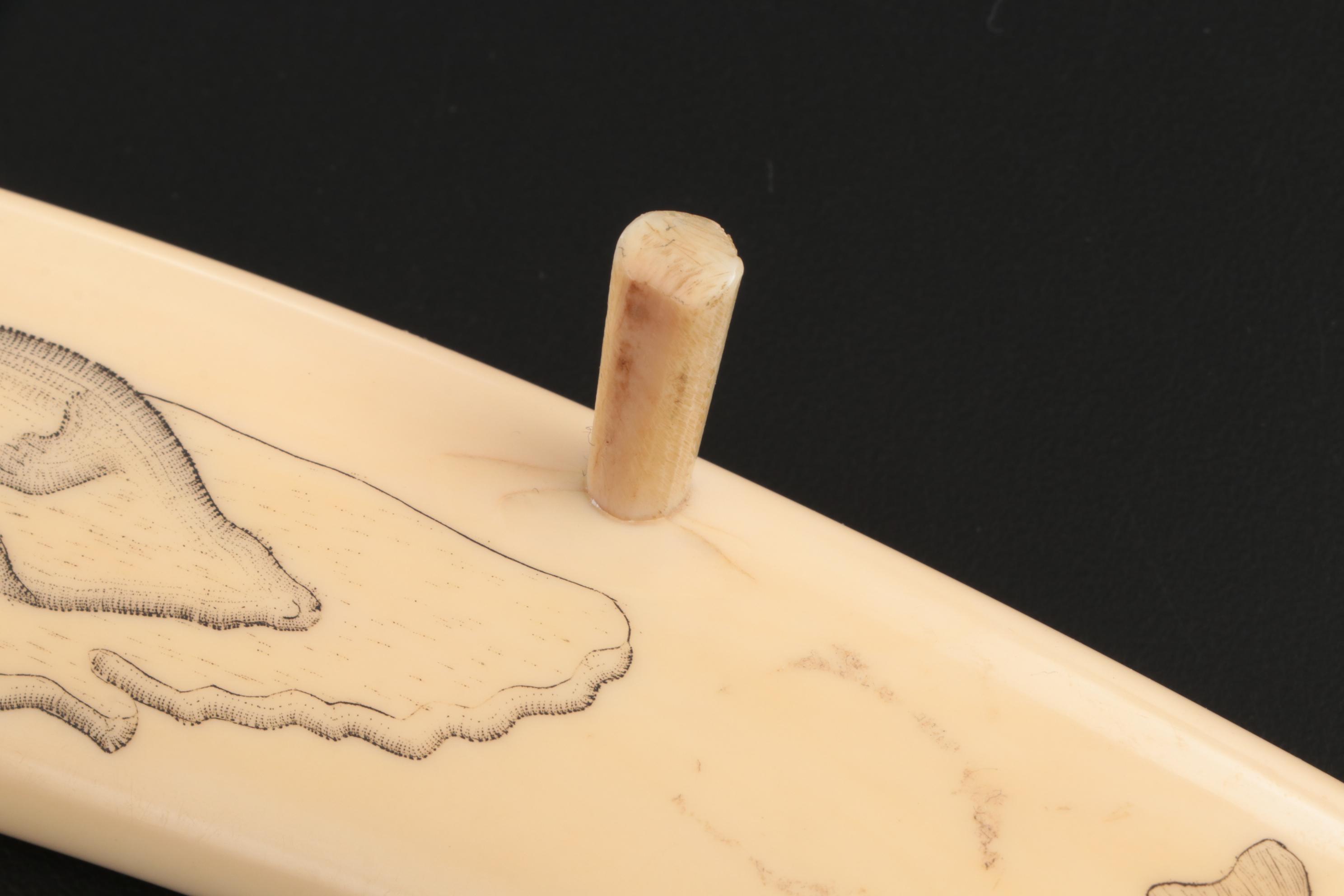 Inuit Scrimshaw Walrus Tusk Cribbage Board, Early 20th Century