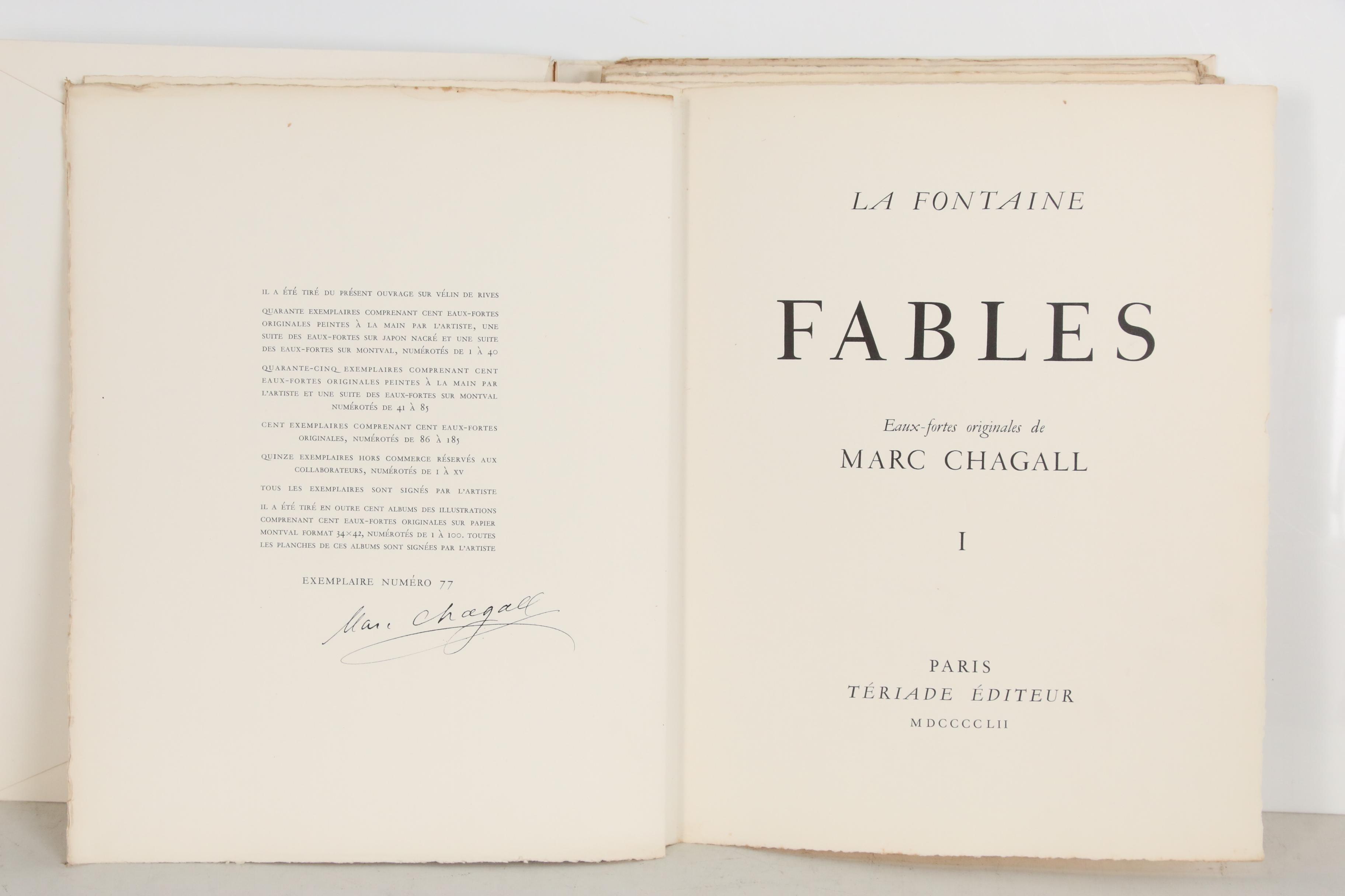 Marc Chagall Signed "Fables" by Jean de La Fontaine with Cover Etchings, 1952