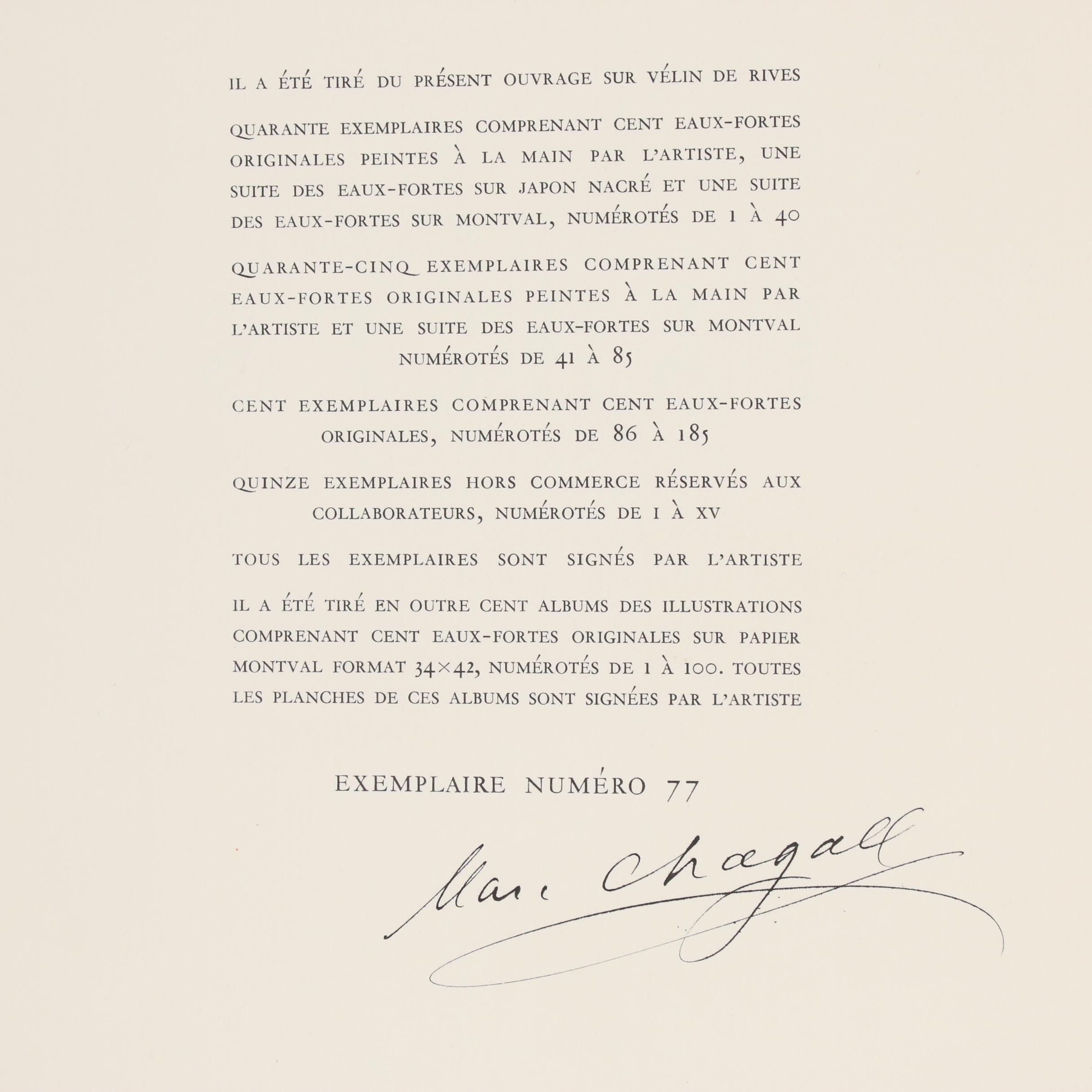 Marc Chagall Signed "Fables" by Jean de La Fontaine with Cover Etchings, 1952