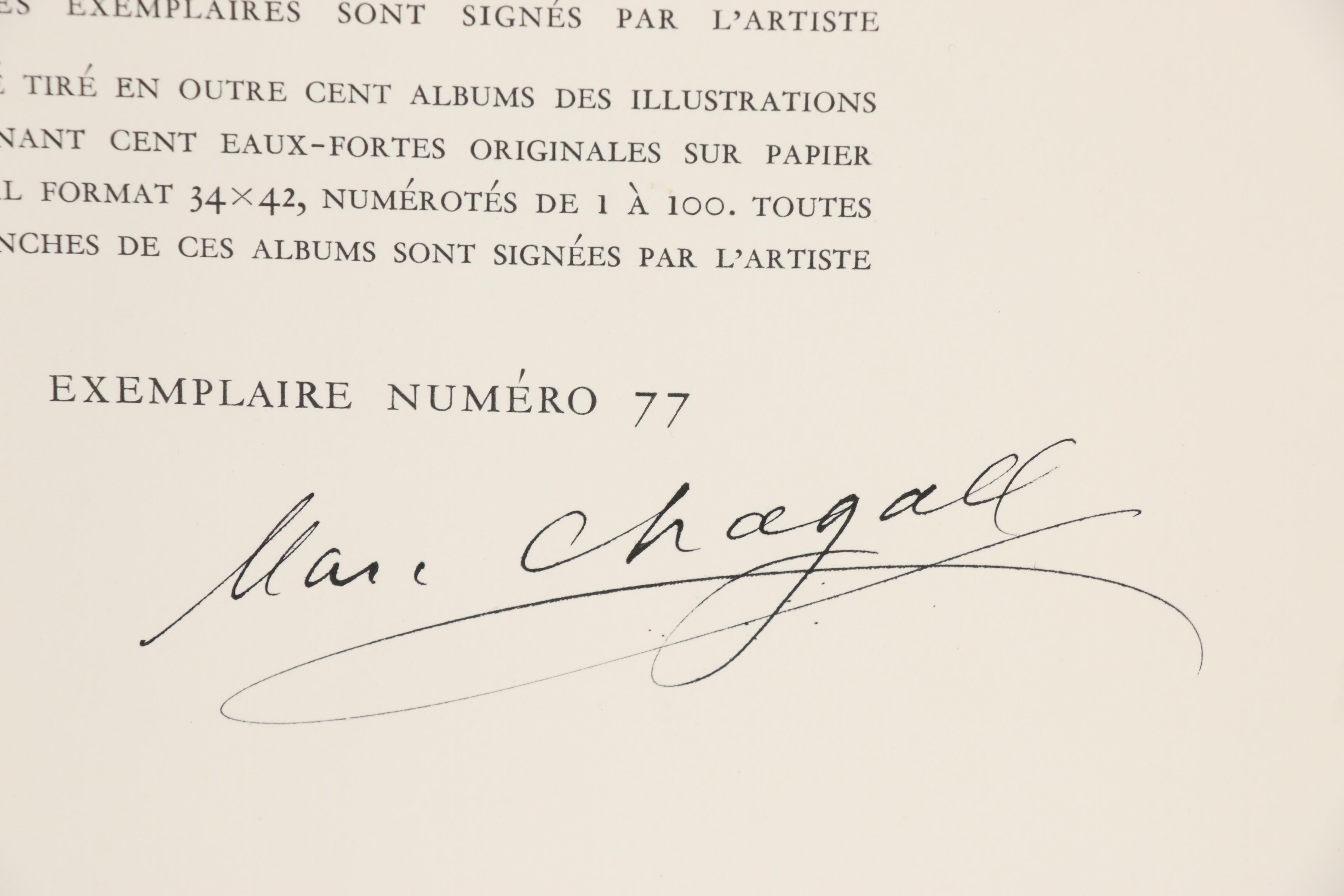 Marc Chagall Signed "Fables" by Jean de La Fontaine with Cover Etchings, 1952