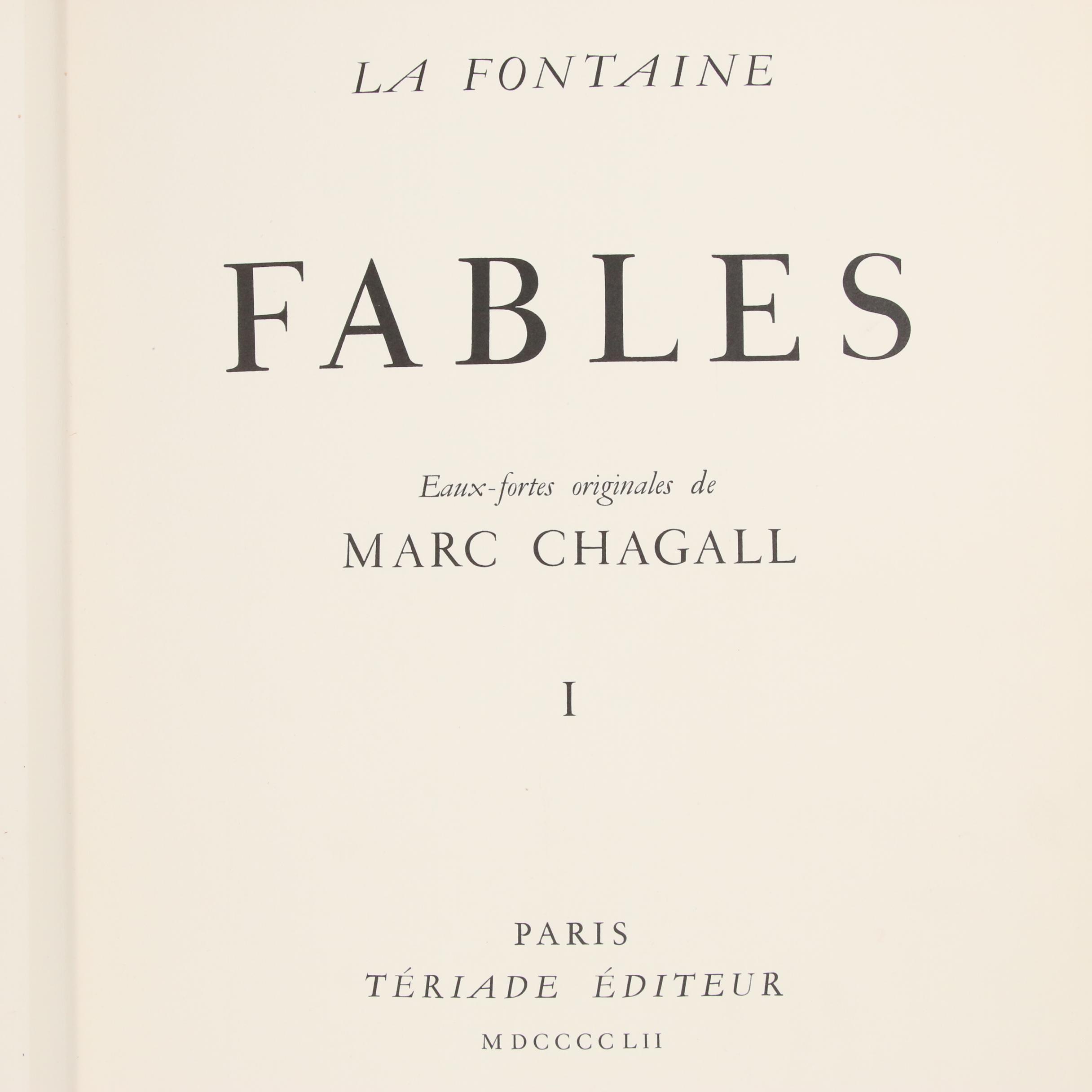 Marc Chagall Signed "Fables" by Jean de La Fontaine with Cover Etchings, 1952