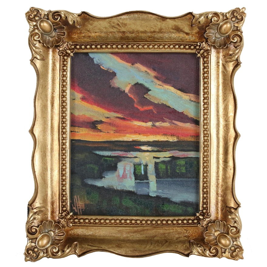 William Hawkins Sunset Landscape Oil Painting