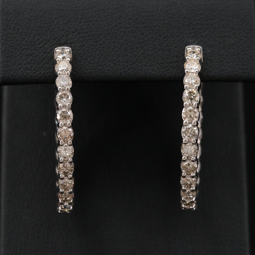 14K Gold 4.10 CTW Diamond Elongated Inside-Out Hoop Earrings
