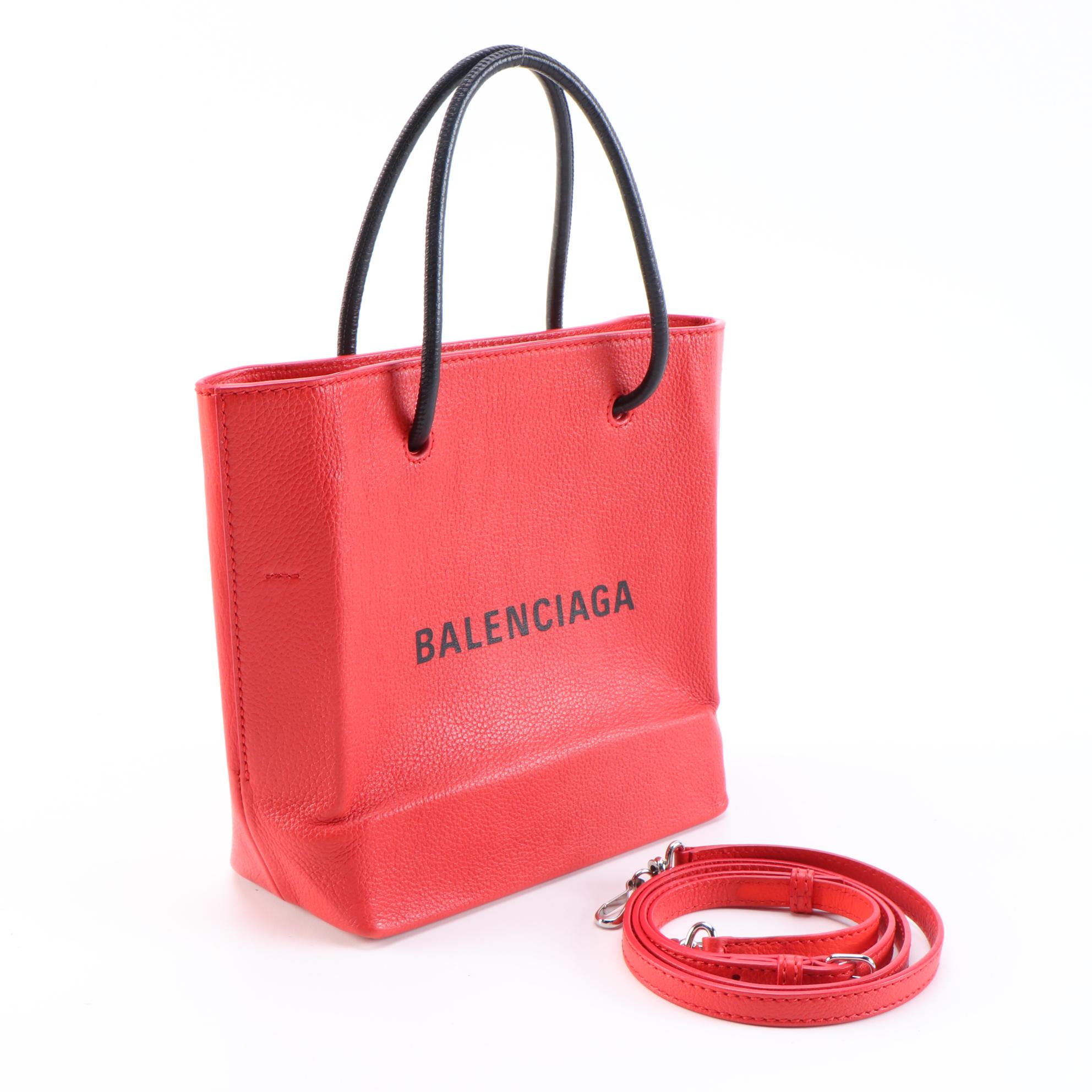 Balenciaga Red Grained Leather Petite Two-Way Shopping Tote