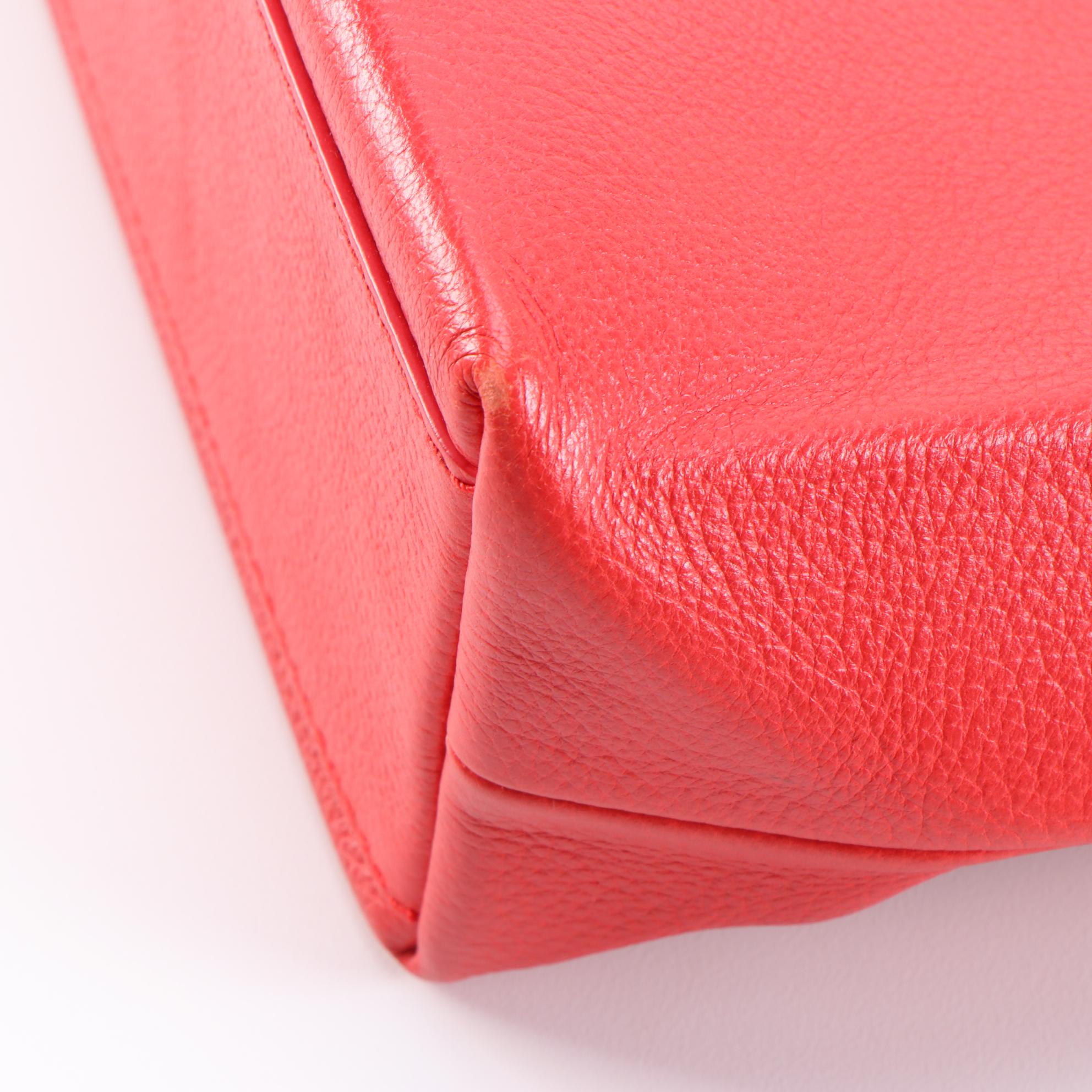 Balenciaga Red Grained Leather Petite Two-Way Shopping Tote