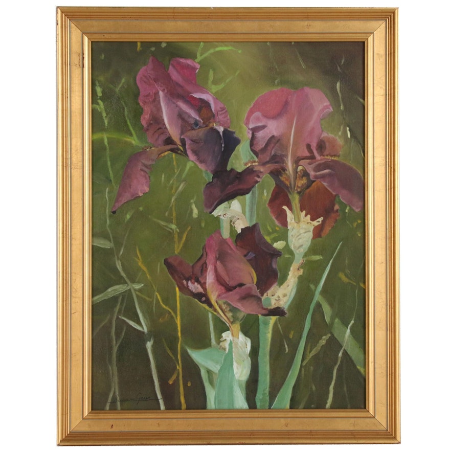 Susan Grier Plein Air Oil Painting of Irises