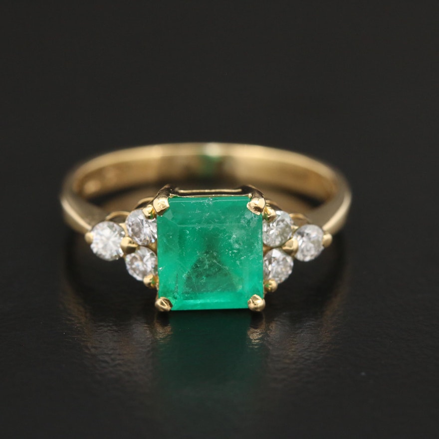 18K Yellow Gold Emerald and Diamond Ring