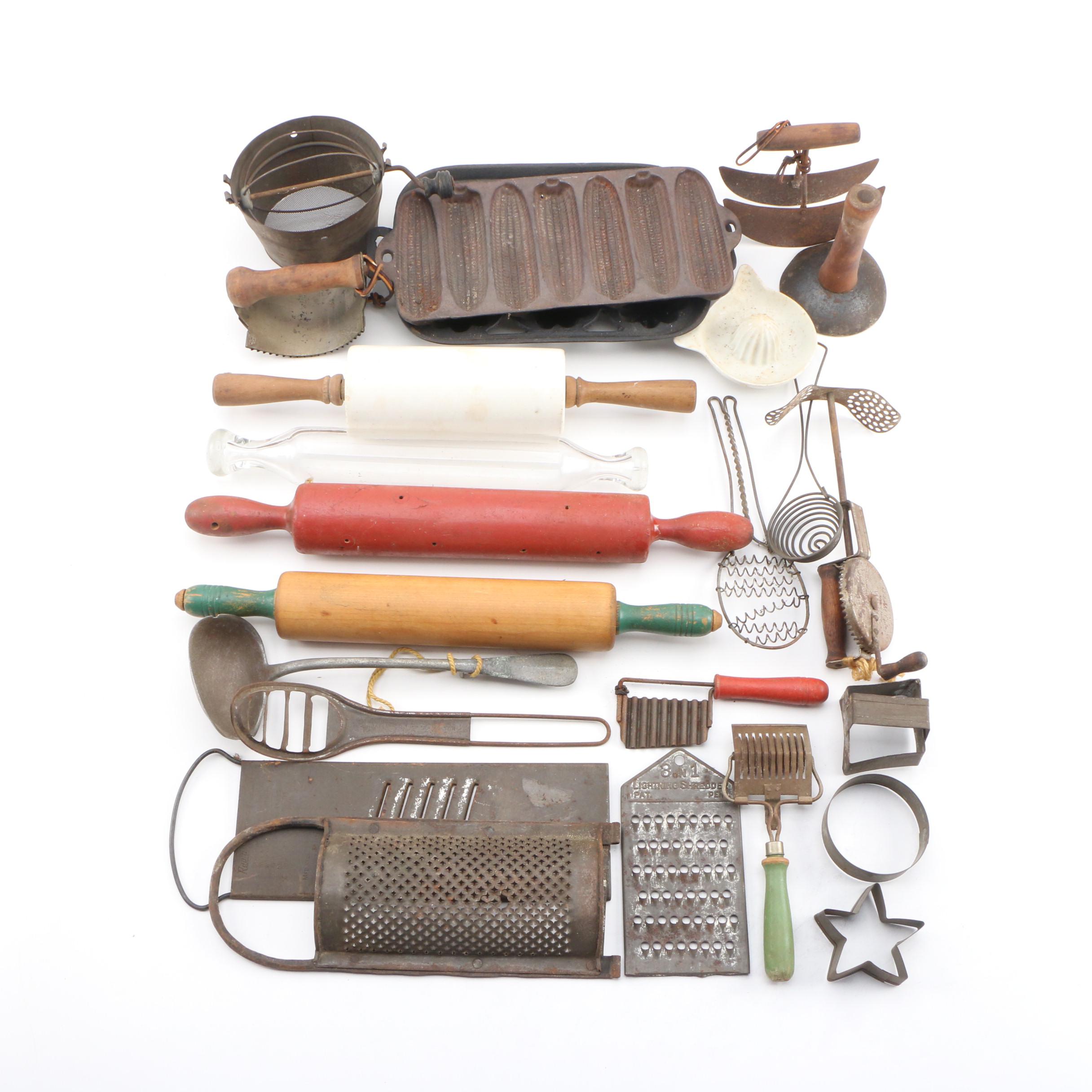 Cast Iron Baking Molds, Rolling Pins and Other Kitchen Items