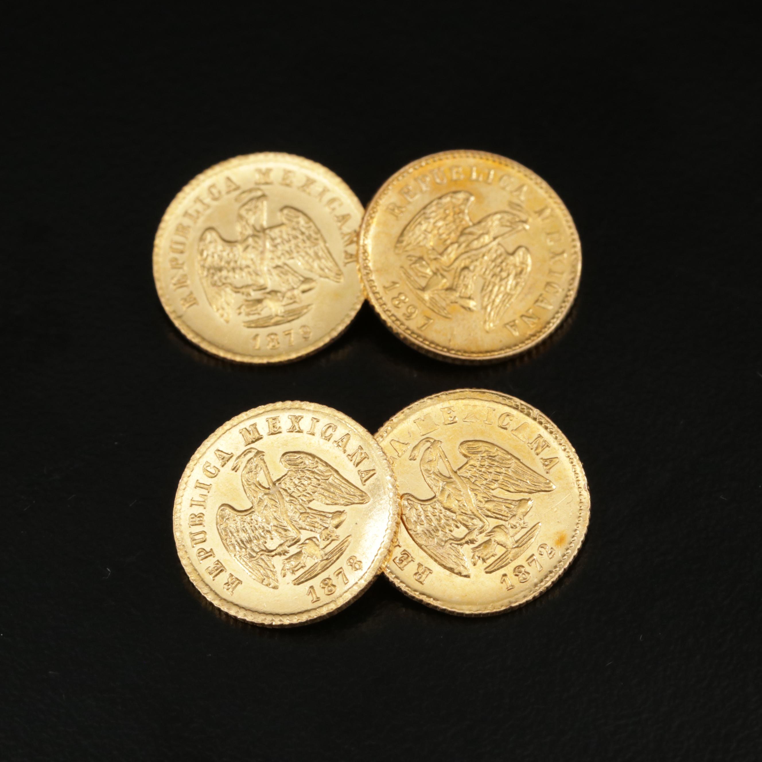 14K Gold Cufflinks with Late 19th Century Mexican Gold Peso Coins