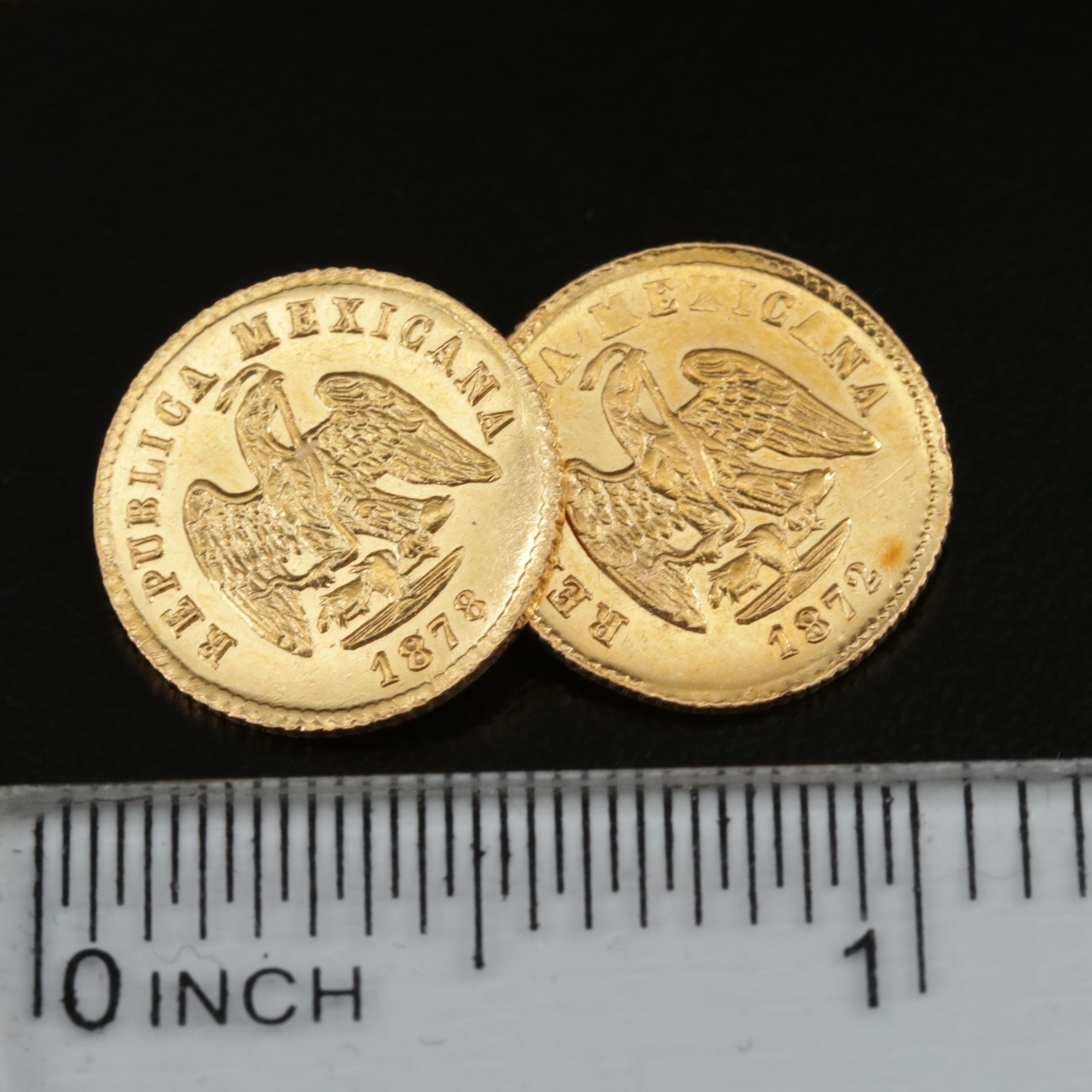 14K Gold Cufflinks with Late 19th Century Mexican Gold Peso Coins