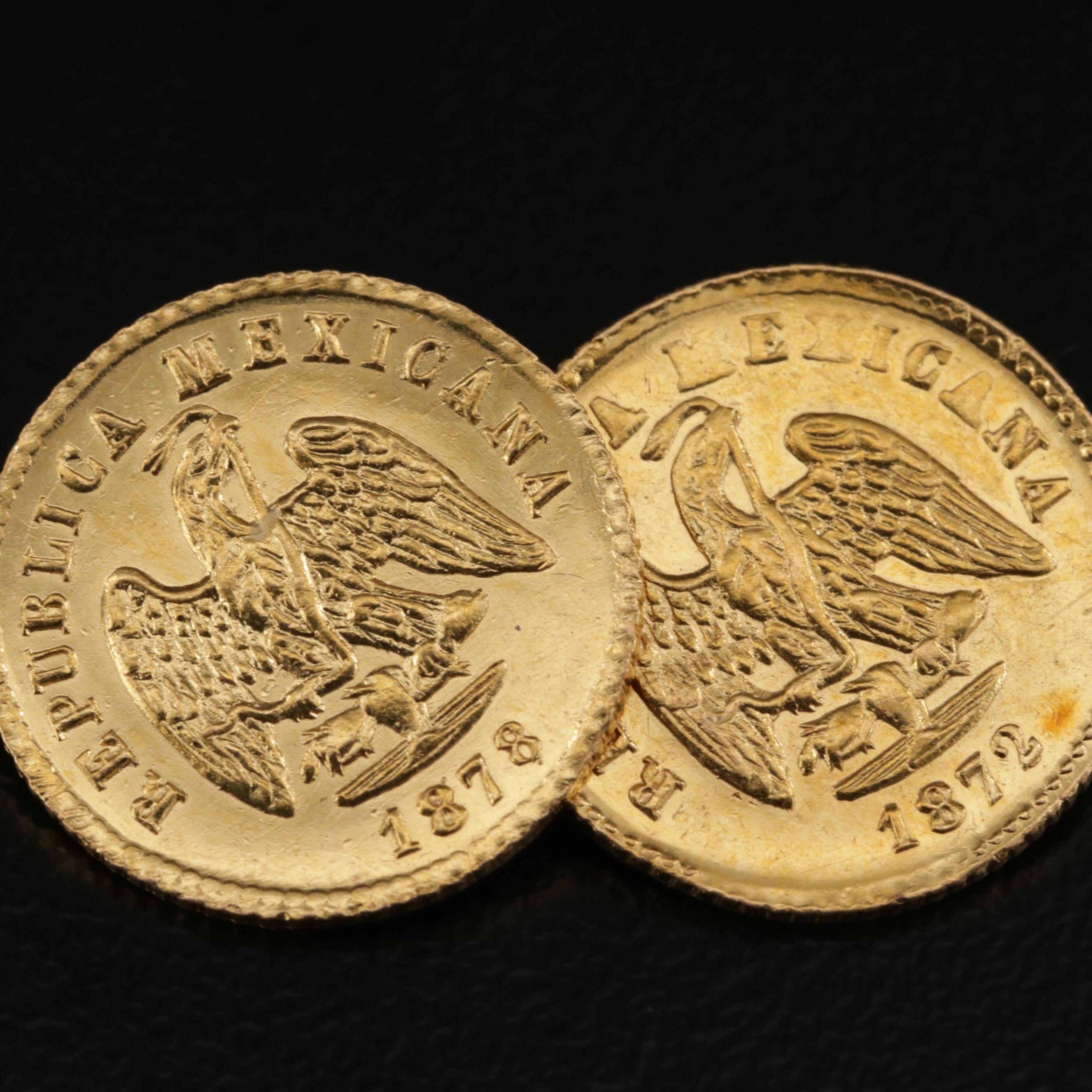 14K Gold Cufflinks with Late 19th Century Mexican Gold Peso Coins