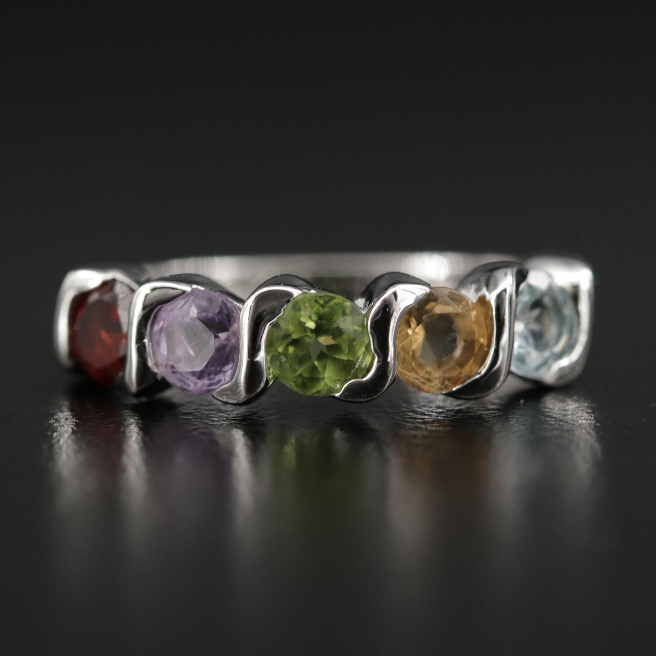 Sterling Ring with Garnet, Citrine, Peridot, Topaz and Tourmaline