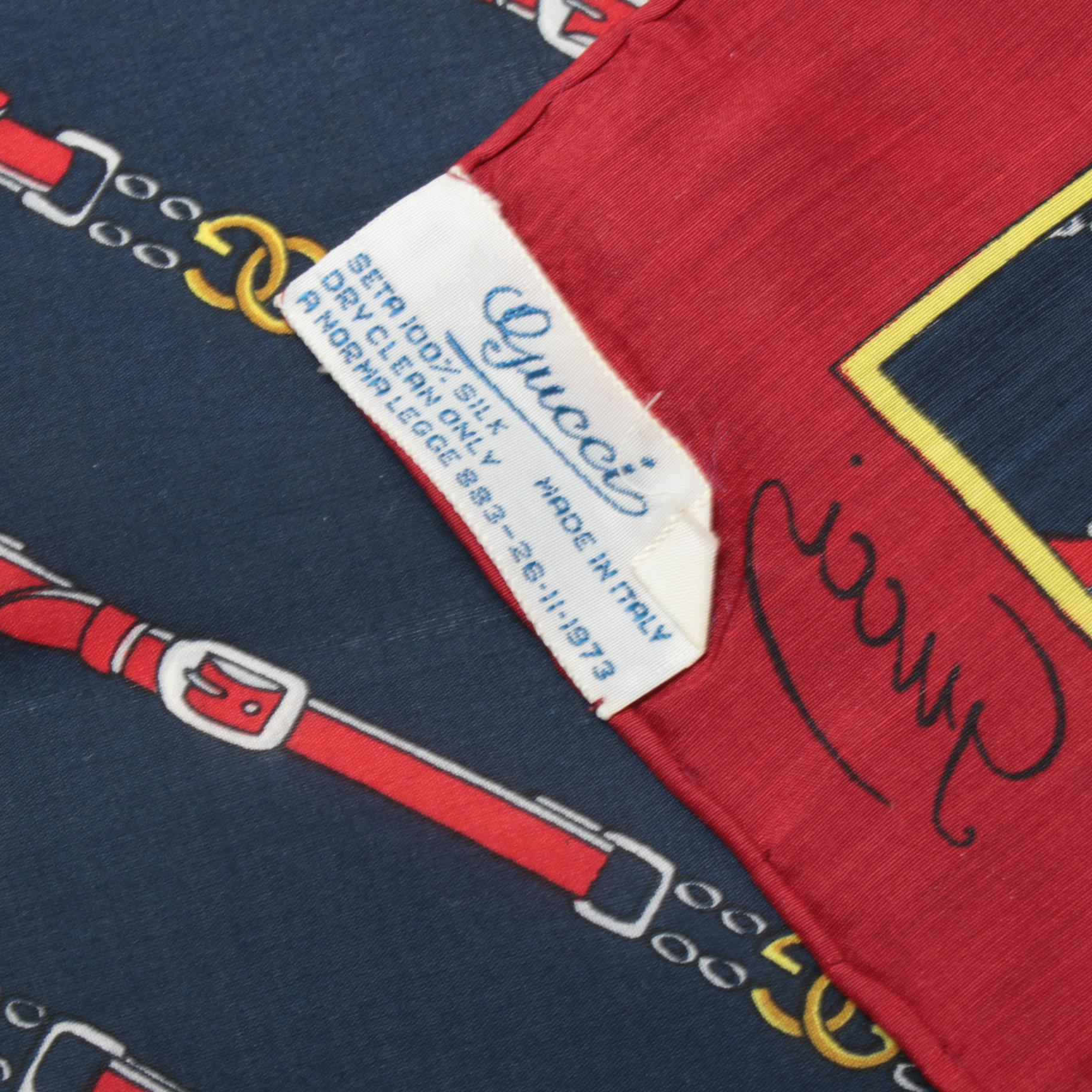Gucci Silk Scarf with GG Logo Belt Print, 1970s Vintage