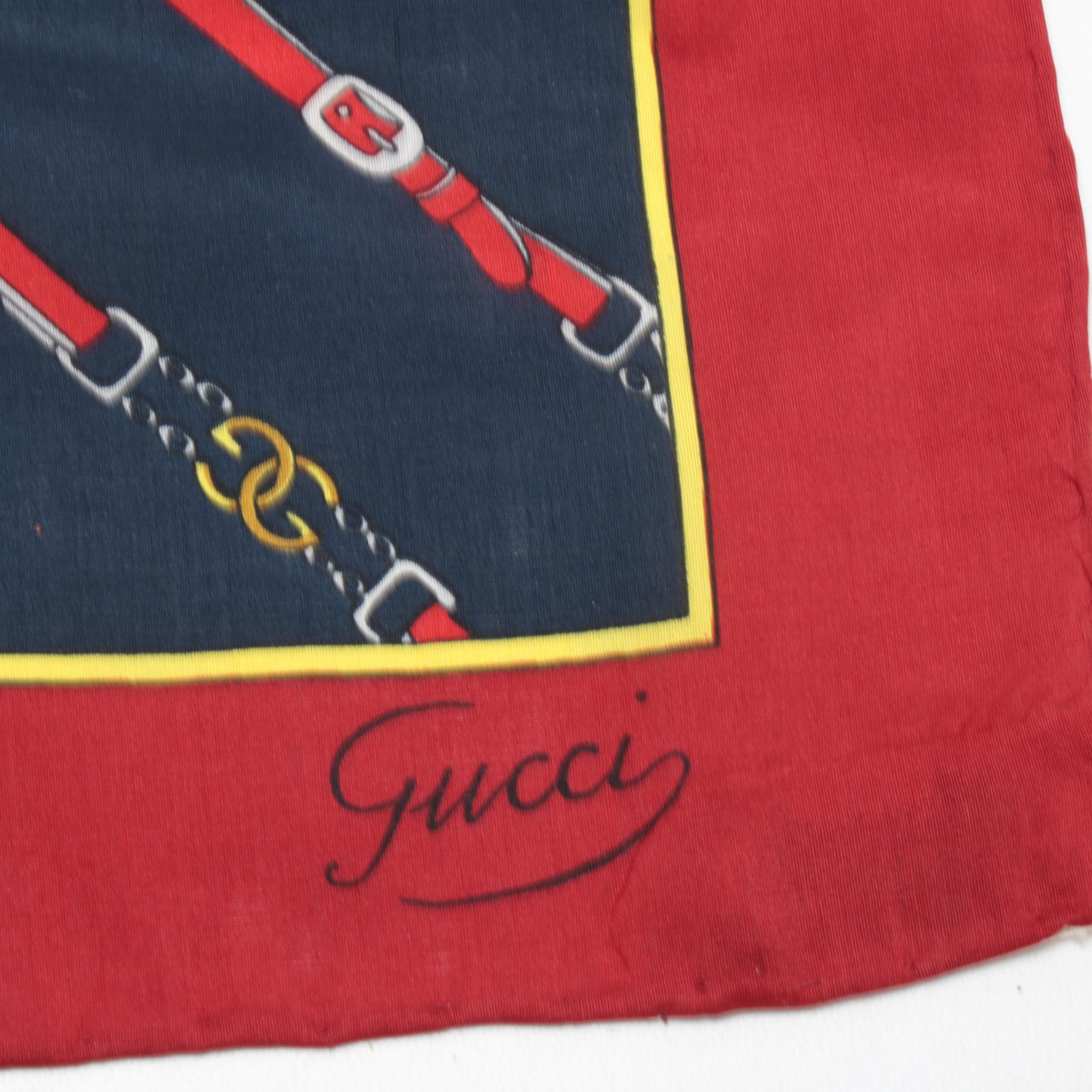 Gucci Silk Scarf with GG Logo Belt Print, 1970s Vintage