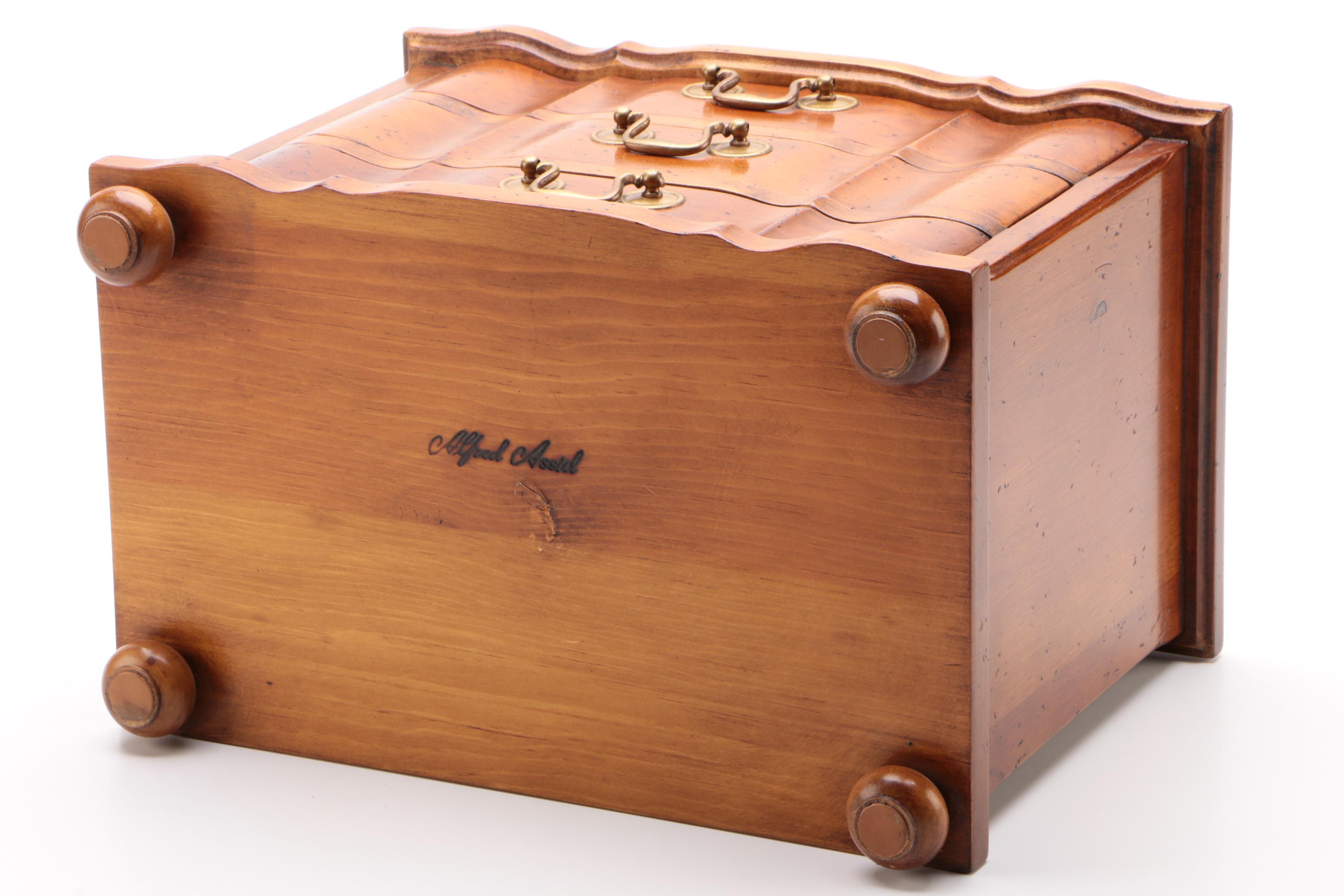 Alfred Assid Walnut Keepsake Jewelry Chest, Mid-20th Century