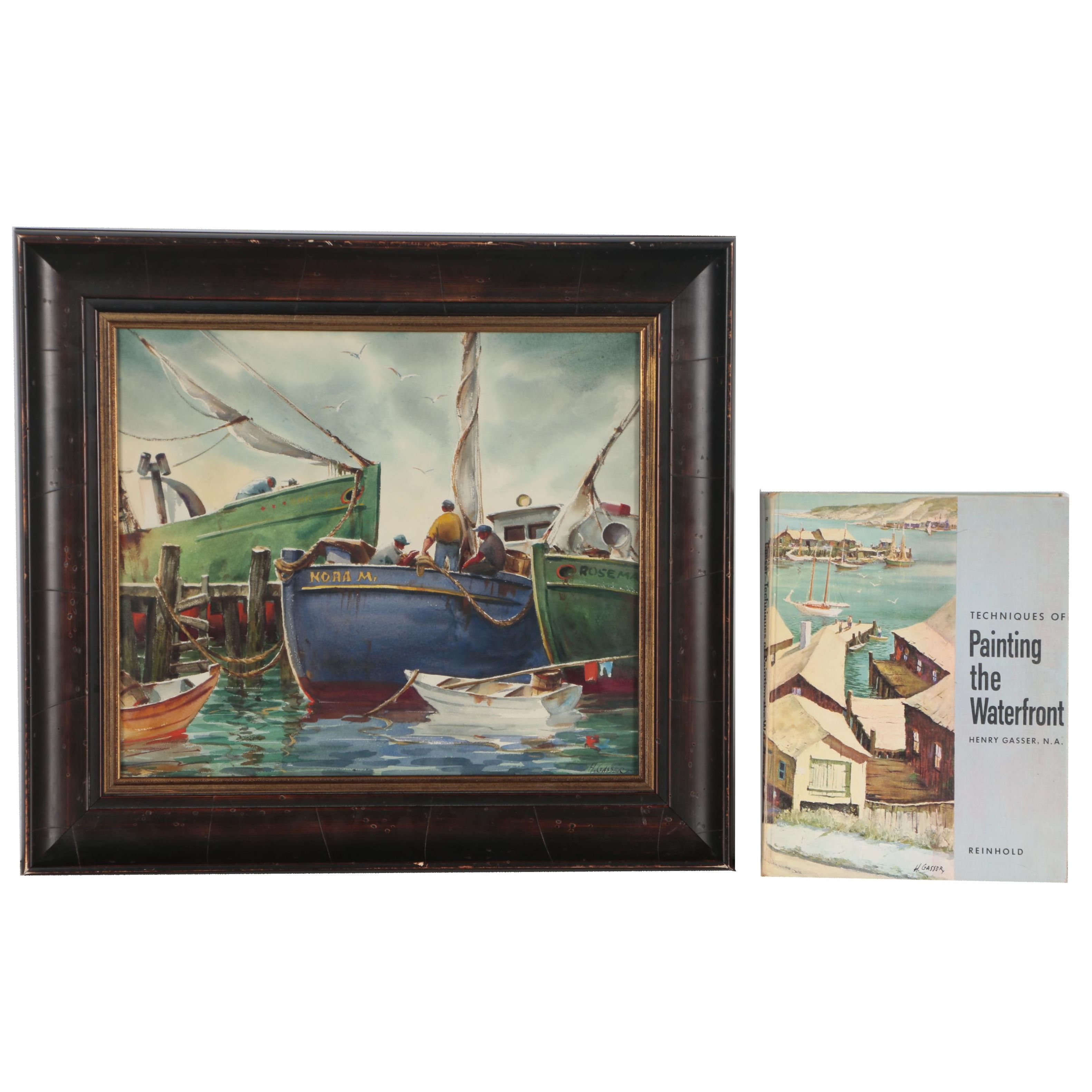 Henry Martin Gasser Watercolor Painting with "Techniques of Painting..." Book